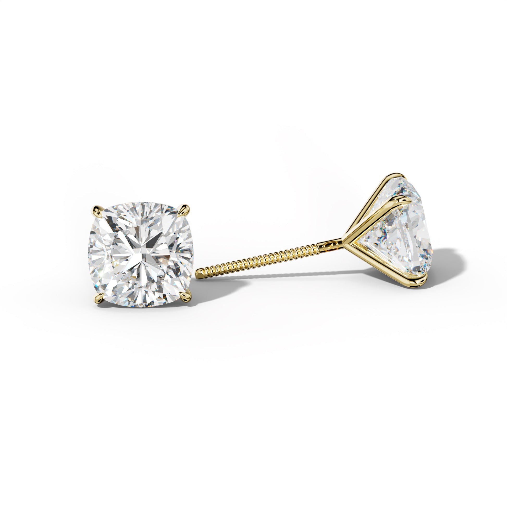Cushion Diamond Stud Earrings With Four Prong Martini Settings - 1/2 - 18K White Gold