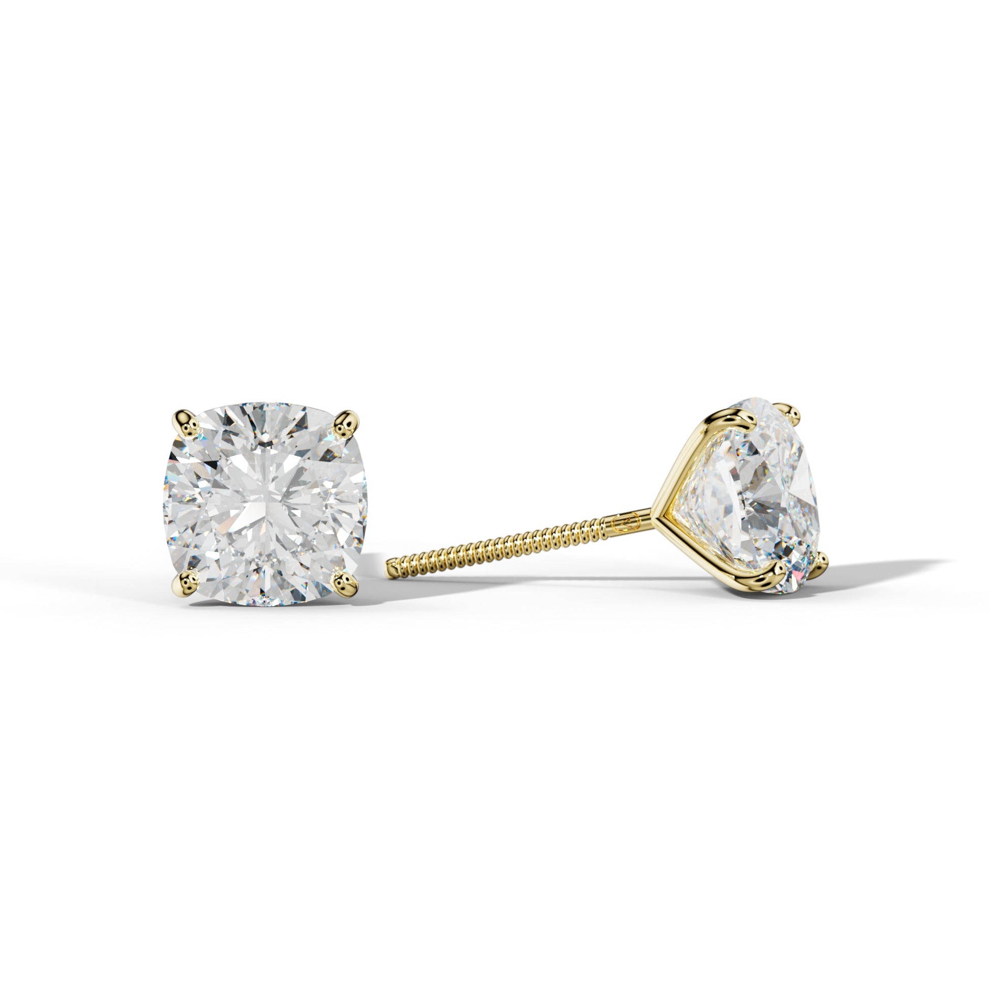 Cushion Diamond Stud Earrings With Four Classic Prong Martini Settings - 1/2 - 18K White Gold