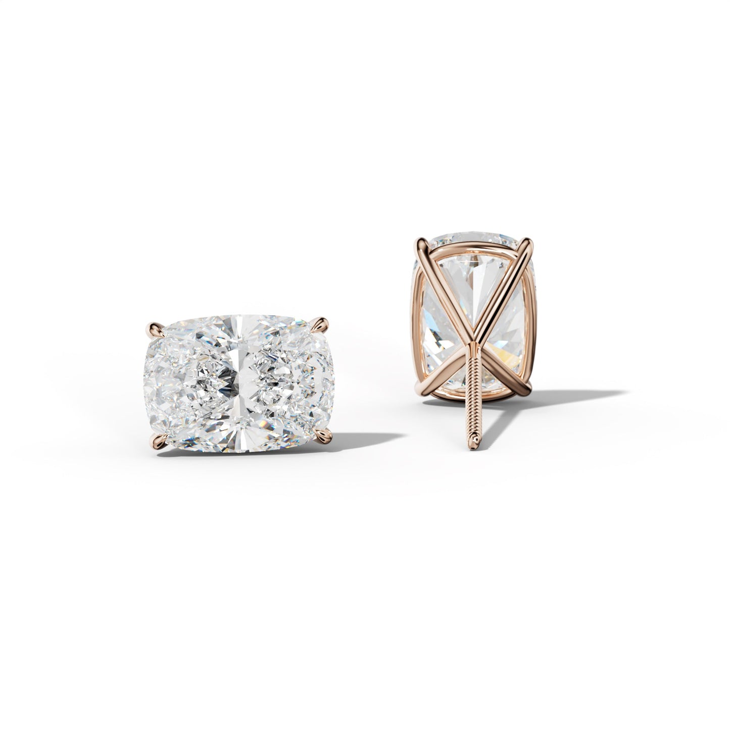 Elongated Cushion Diamond Stud Earrings With Four Prong Martini Settings - 1/2 - Platinum 950