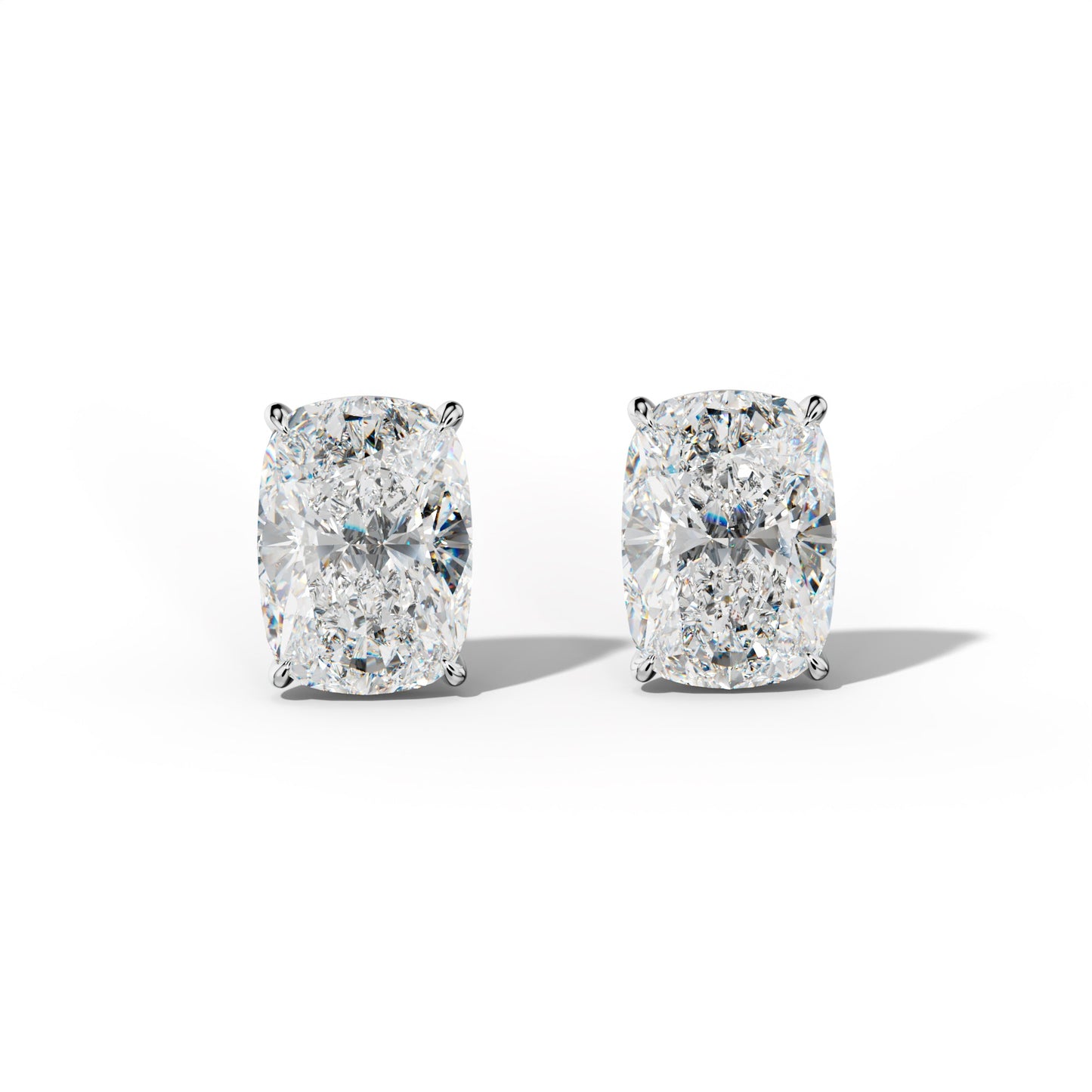 Elongated Cushion Diamond Stud Earrings With Four Prong Martini Settings - 1/2 - 14K Rose Gold