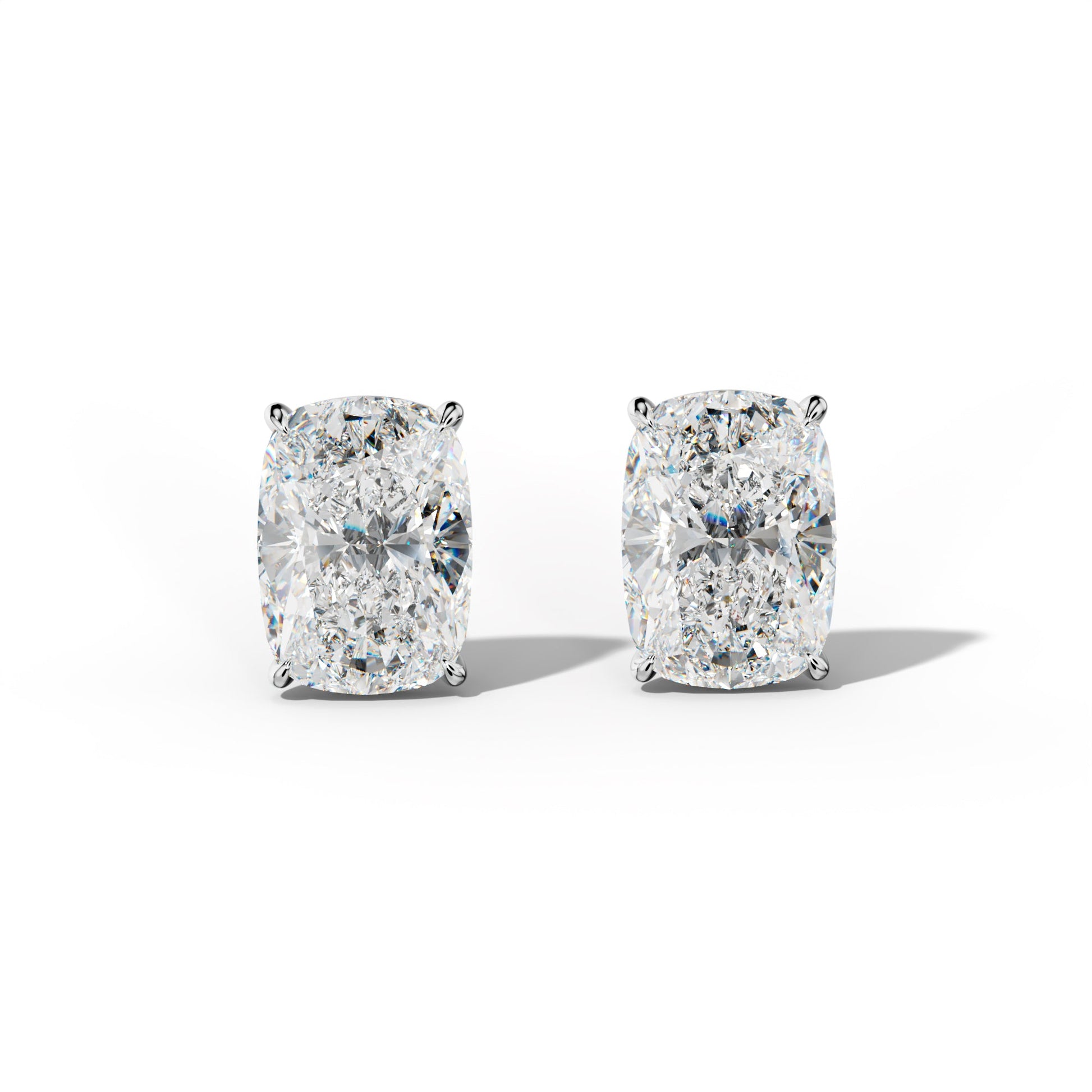 Elongated Cushion Diamond Stud Earrings With Four Prong Martini Settings - 1/2 - 14K Rose Gold