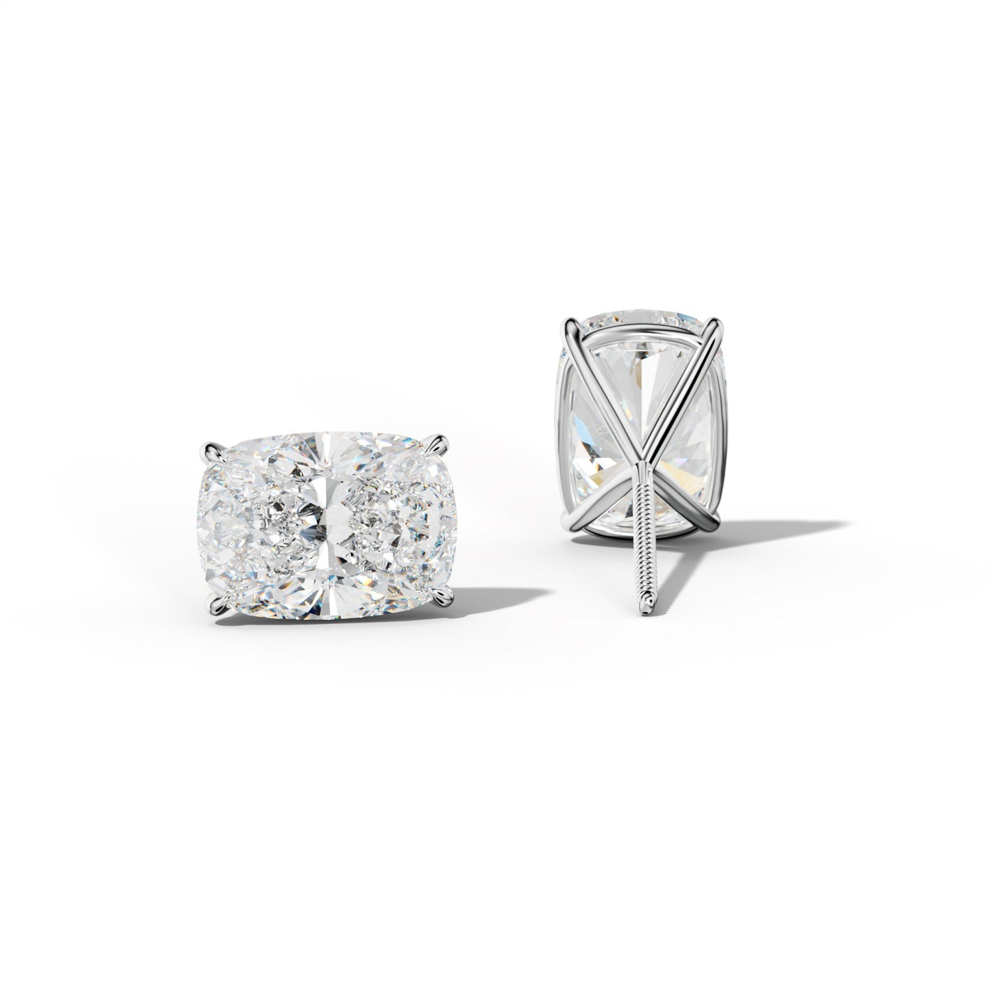 Elongated Cushion Diamond Stud Earrings With Four Prong Martini Settings - 1/2 - 14K Yellow Gold
