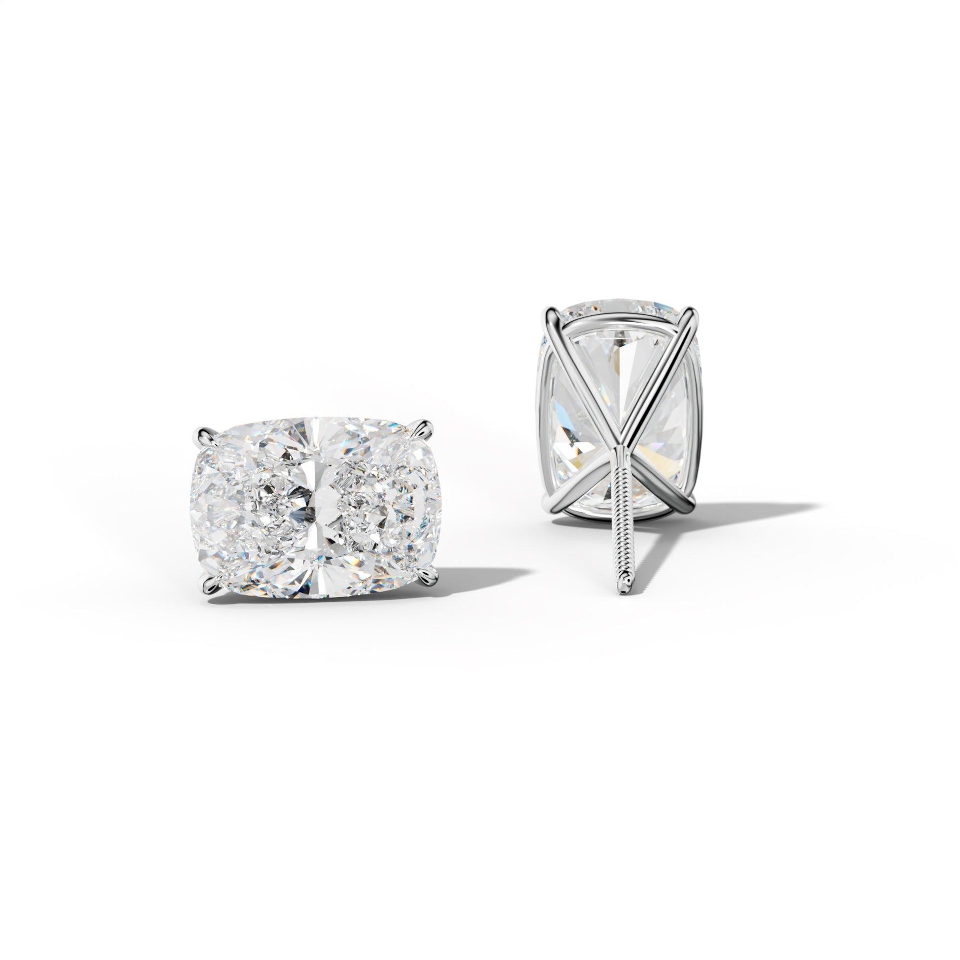 Elongated Cushion Diamond Stud Earrings With Four Prong Martini Settings - 1/2 - 14K Yellow Gold