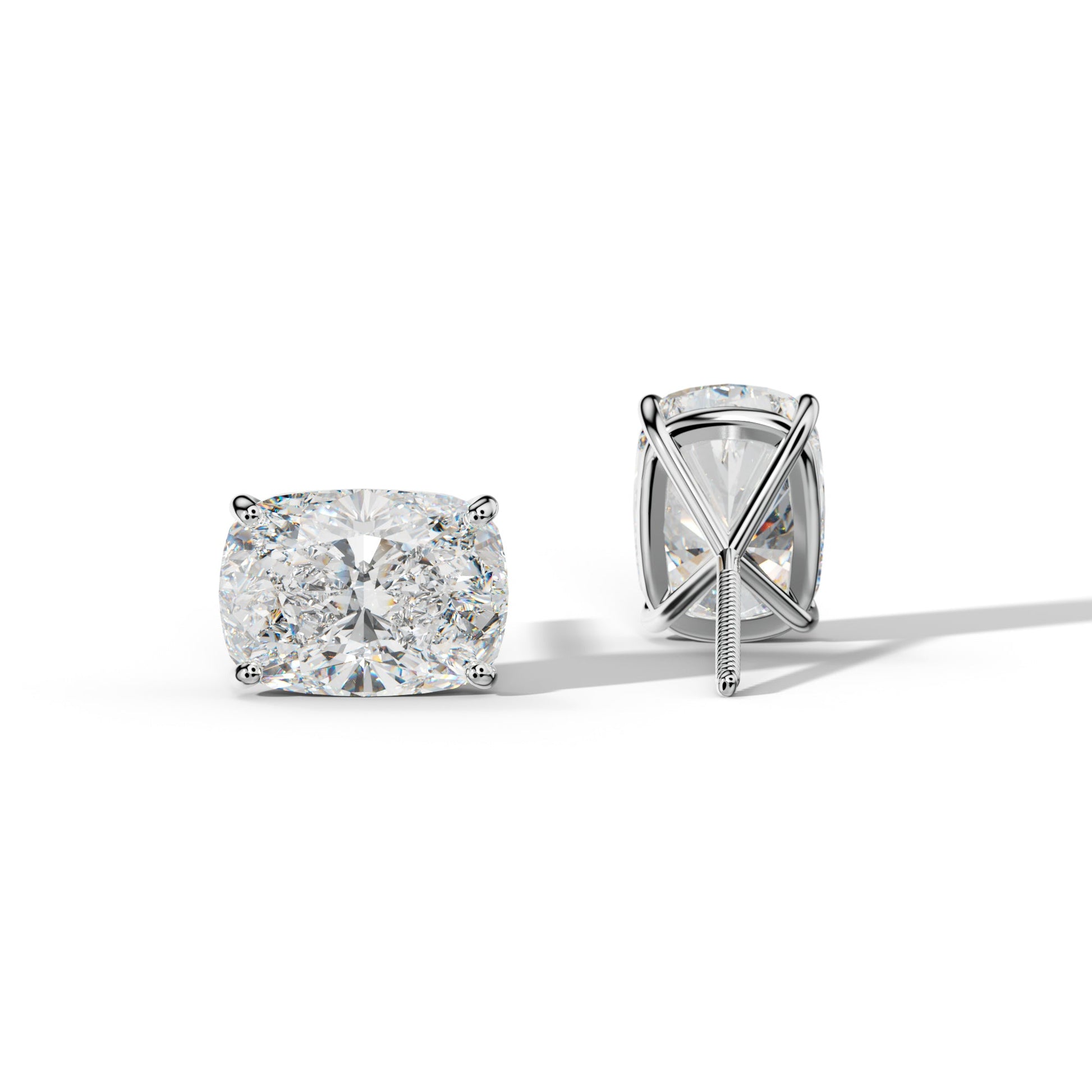 Elongated Cushion Diamond Stud Earrings With Four Classic Prong Martini Settings - 1/2 - 14K Yellow Gold
