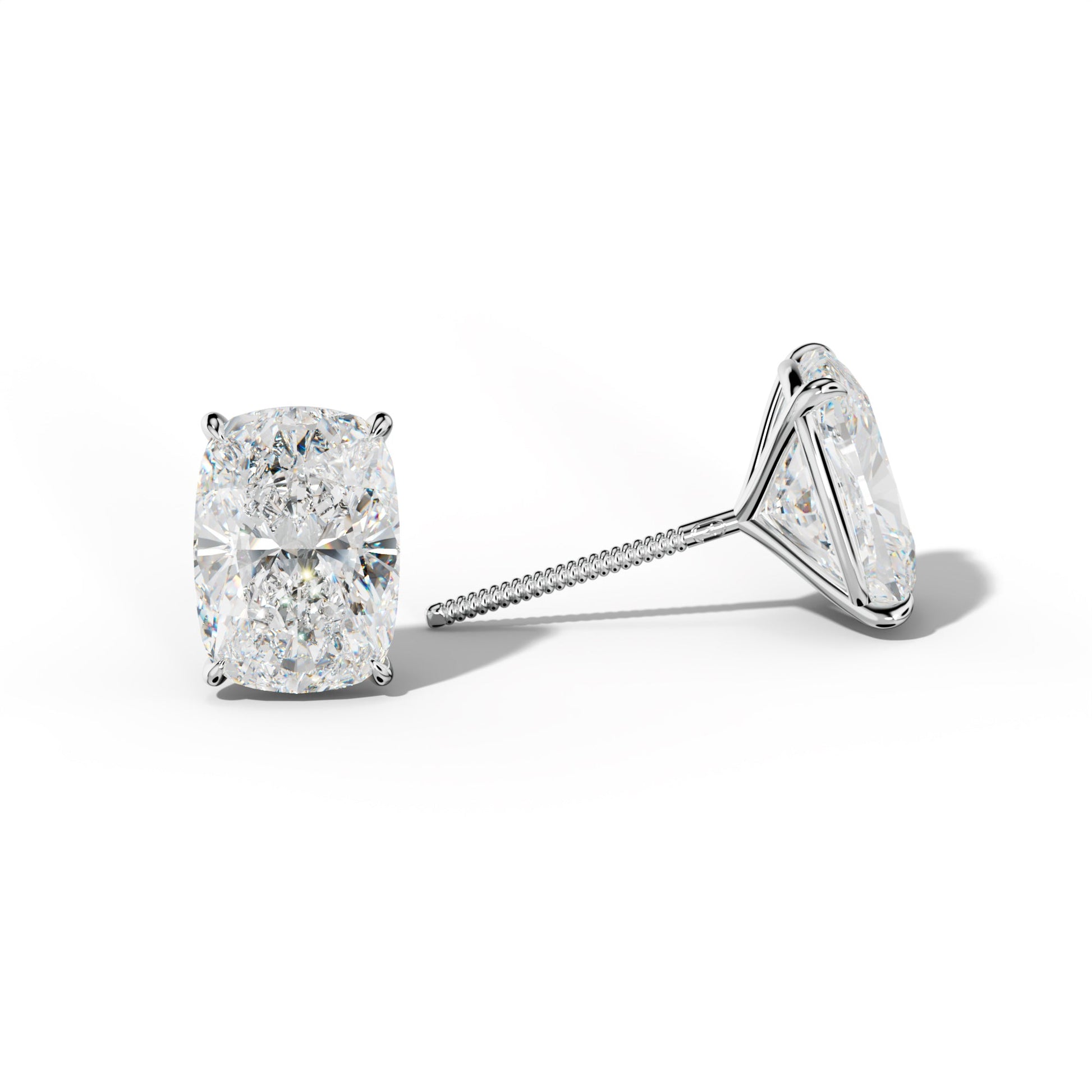 Elongated Cushion Diamond Stud Earrings With Four Prong Martini Settings