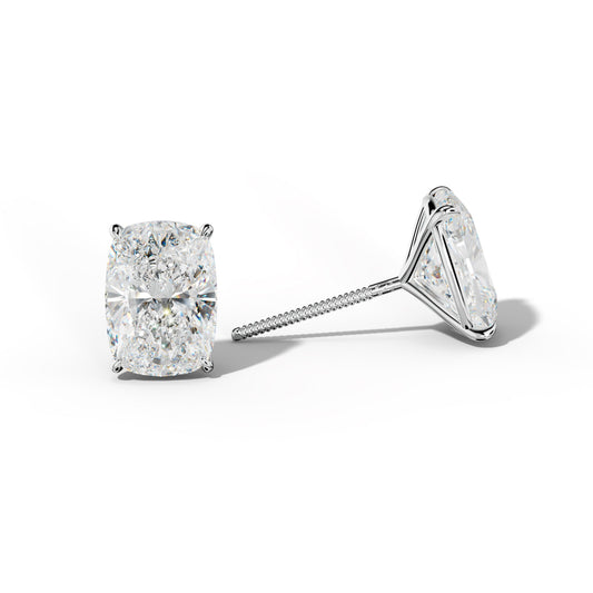 Elongated Cushion Diamond Stud Earrings With Four Prong Martini Settings