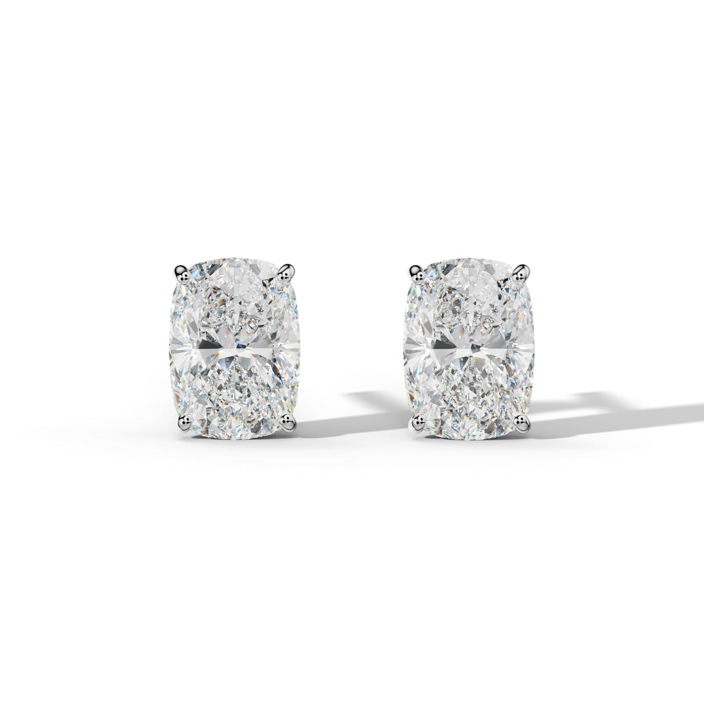 Elongated Cushion Diamond Stud Earrings With Four Classic Prong Martini Settings - 1/2 - 14K Rose Gold