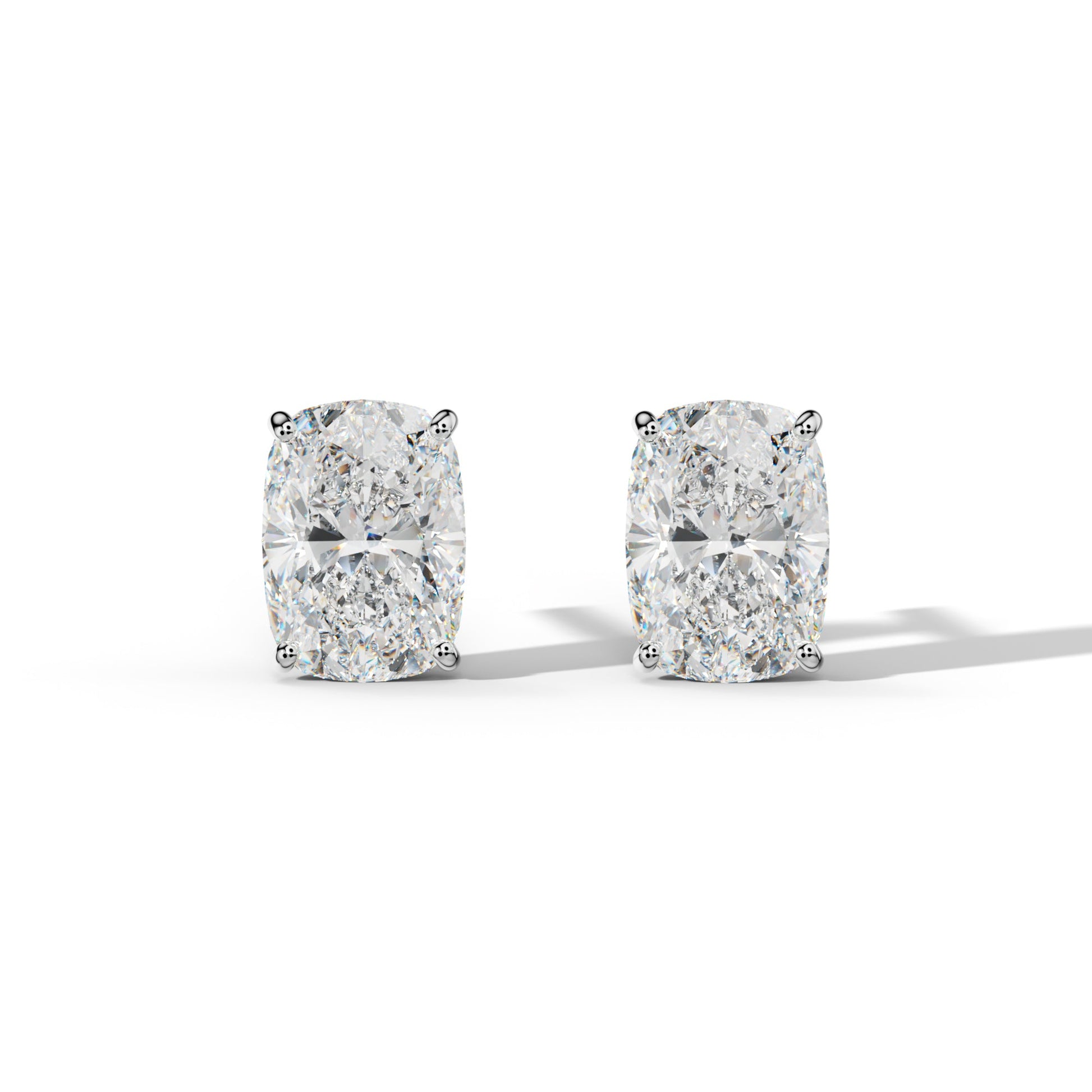 Elongated Cushion Diamond Stud Earrings With Four Classic Prong Martini Settings - 1/2 - 14K Rose Gold