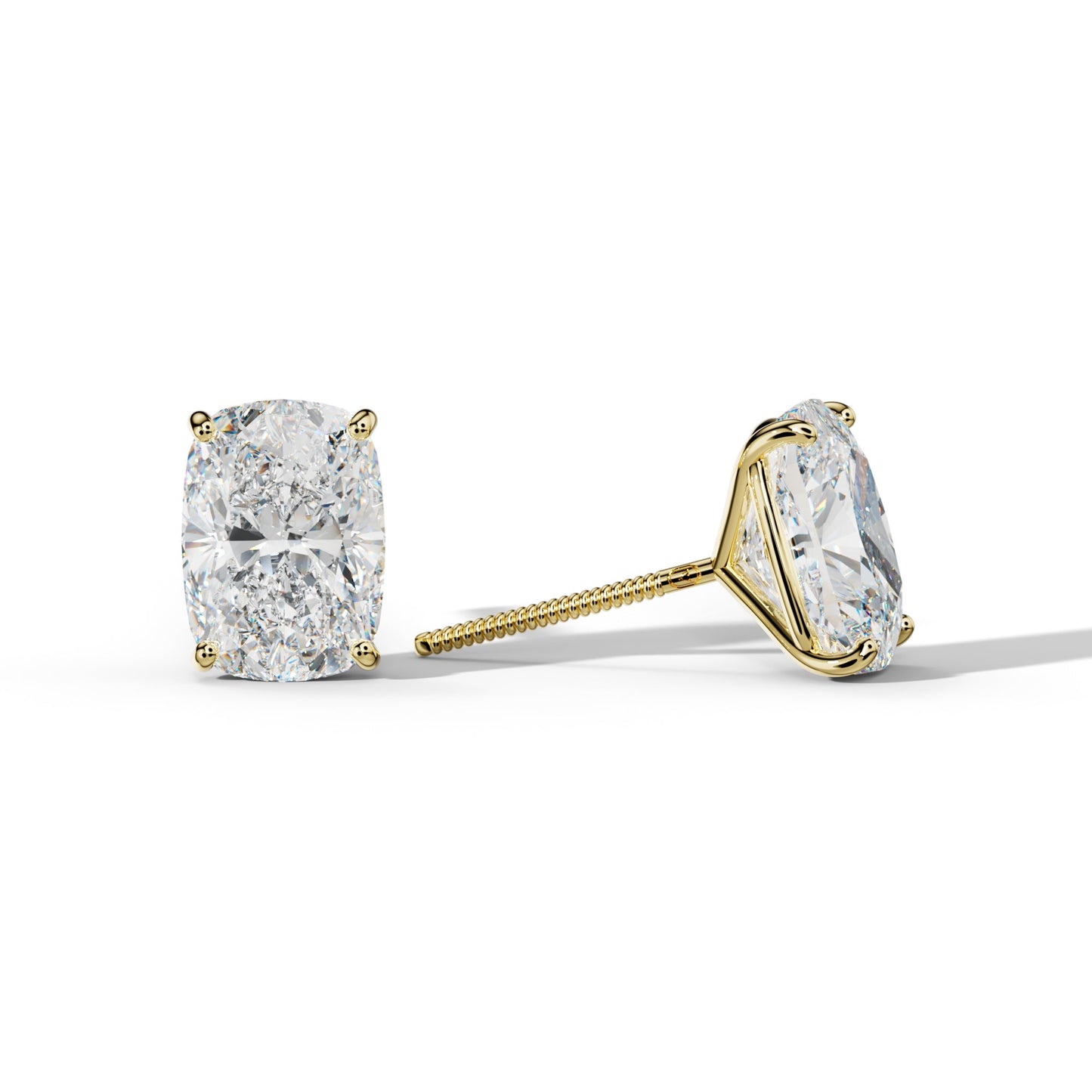 Elongated Cushion Diamond Stud Earrings With Four Classic Prong Martini Settings - 1/2 - 18K White Gold