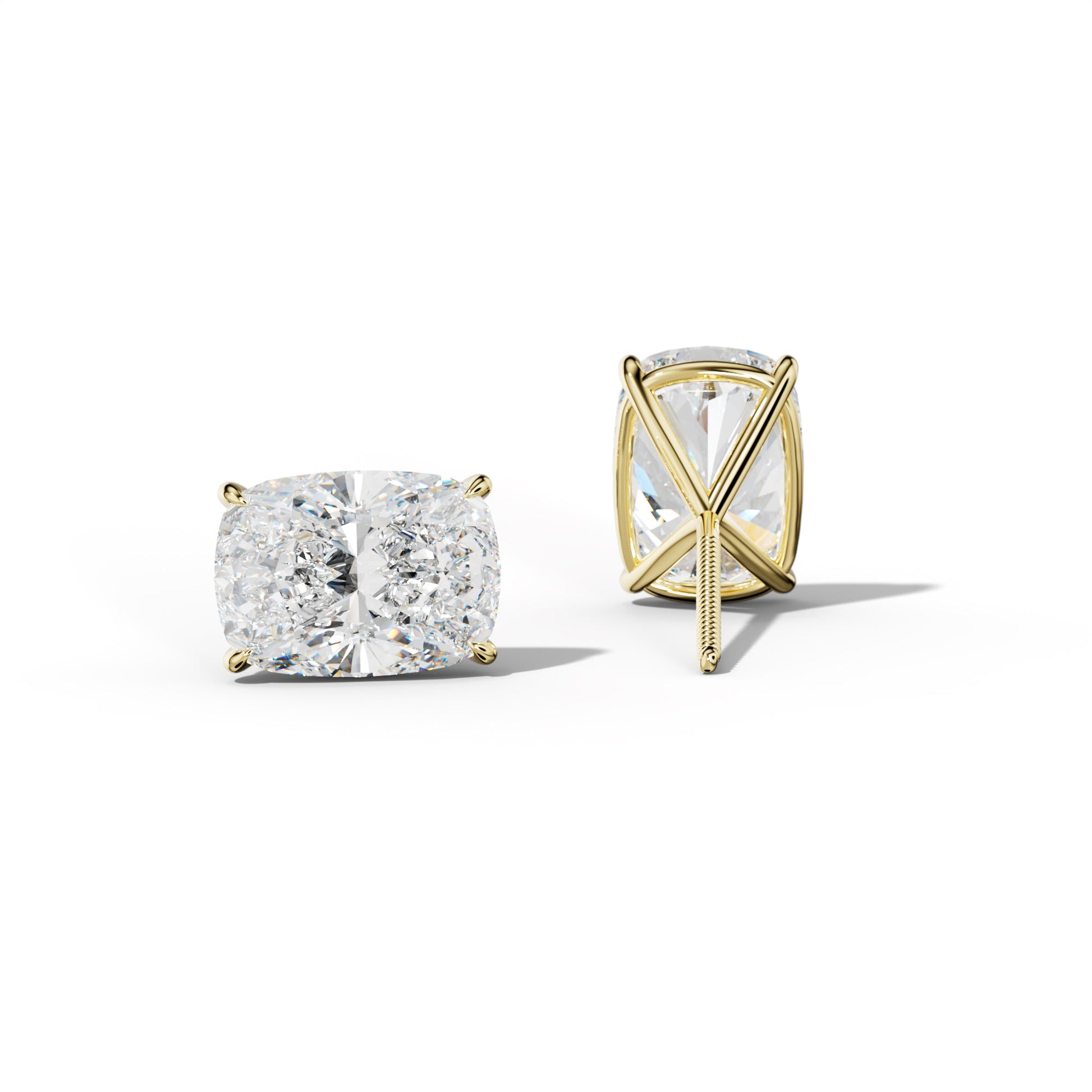 Elongated Cushion Diamond Stud Earrings With Four Prong Martini Settings - 1/2 - 18K Yellow Gold