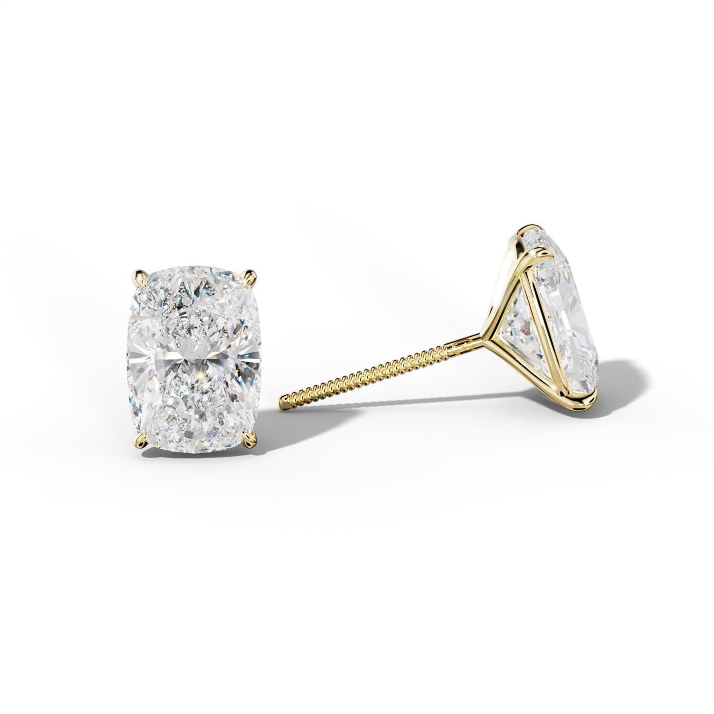 Elongated Cushion Diamond Stud Earrings With Four Prong Martini Settings - 1/2 - 18K White Gold
