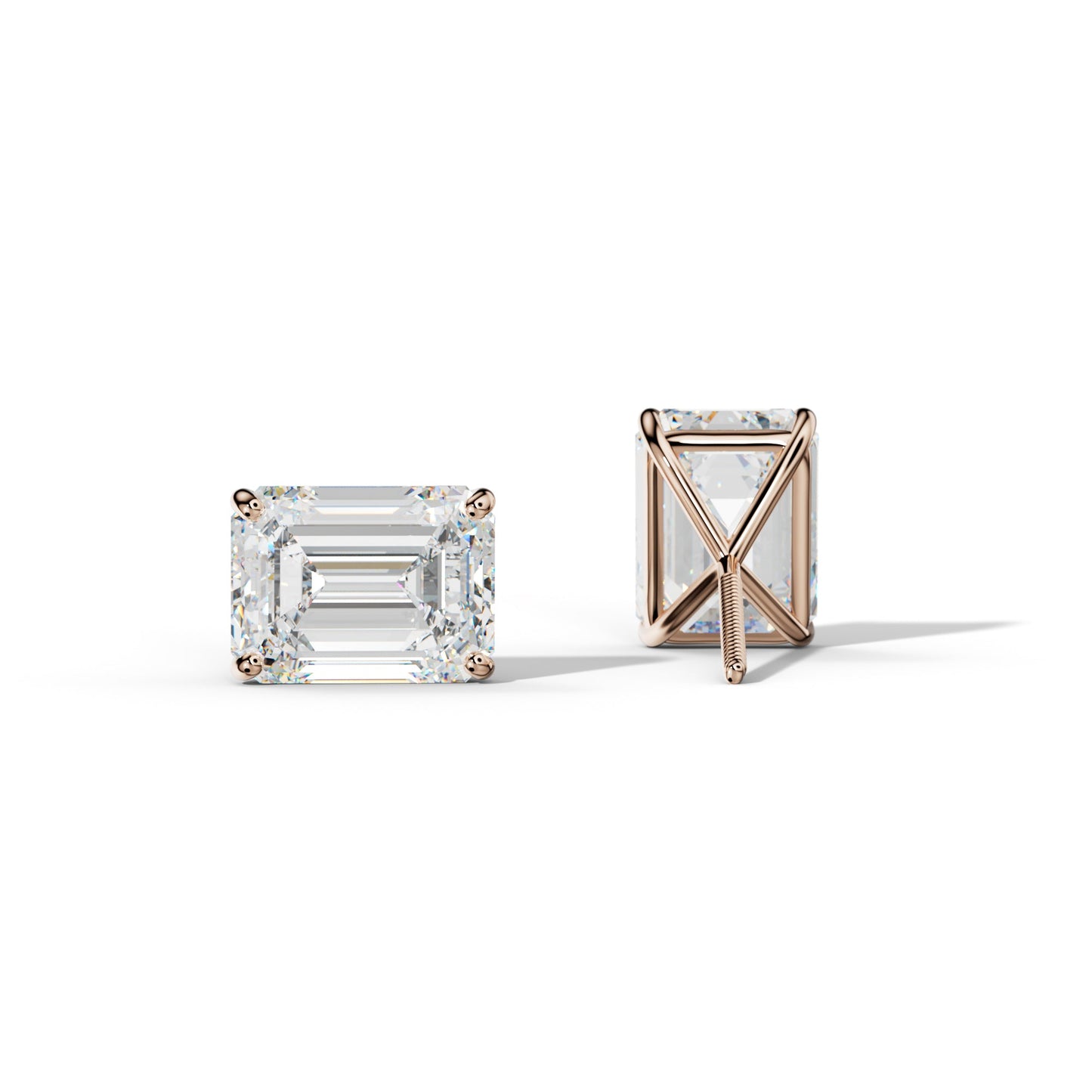 Emerald Cut Diamond Stud Earrings With Four Classic Prong Martini Settings - 1/2 - Platinum 950