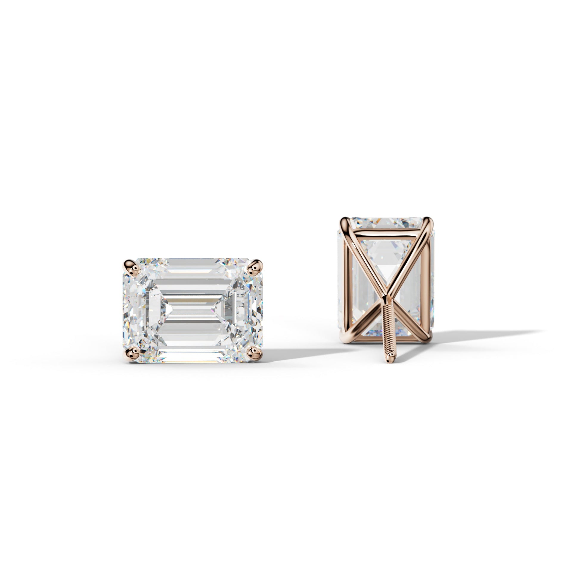 Emerald Cut Diamond Stud Earrings With Four Classic Prong Martini Settings - 1/2 - Platinum 950