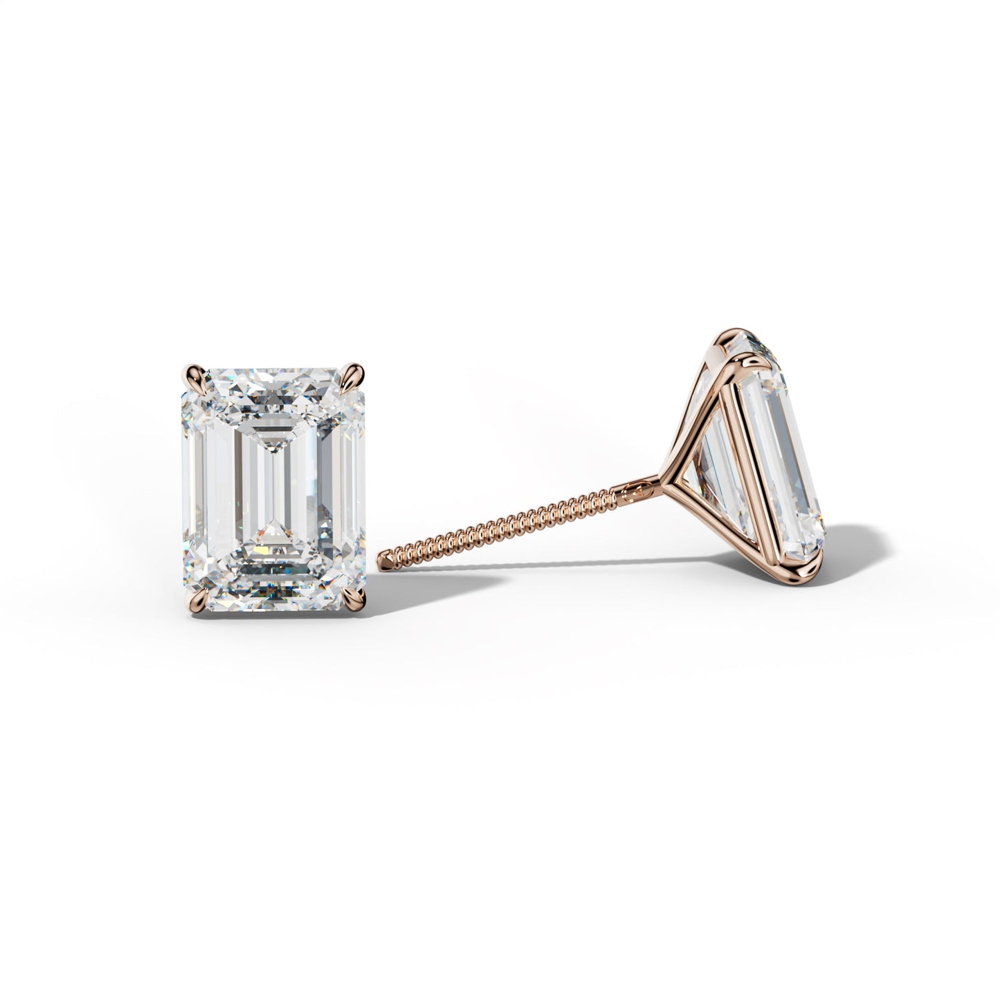 Emerald Cut Diamond Stud Earrings With Four Prong Martini Settings - 1/2 - 18K Rose Gold