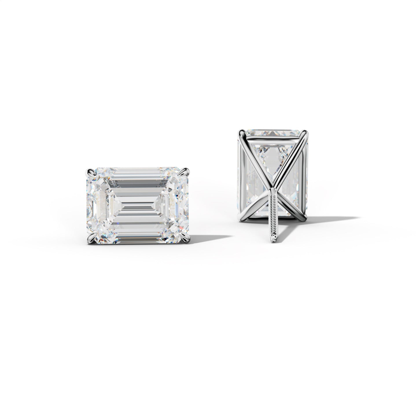 Emerald Cut Diamond Stud Earrings With Four Prong Martini Settings - 1/2 - 14K Yellow Gold