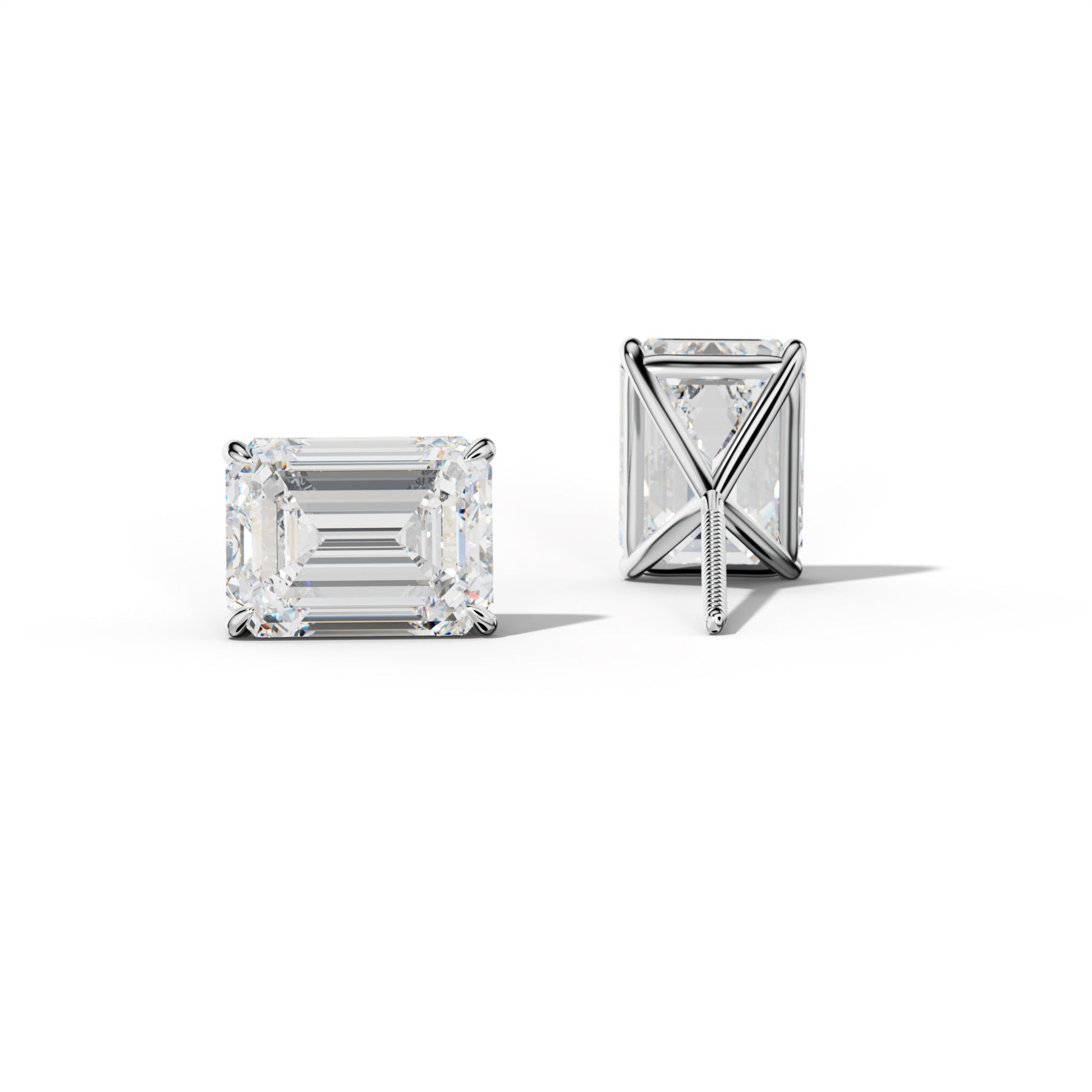 Emerald Cut Diamond Stud Earrings With Four Prong Martini Settings - 1/2 - 14K Yellow Gold