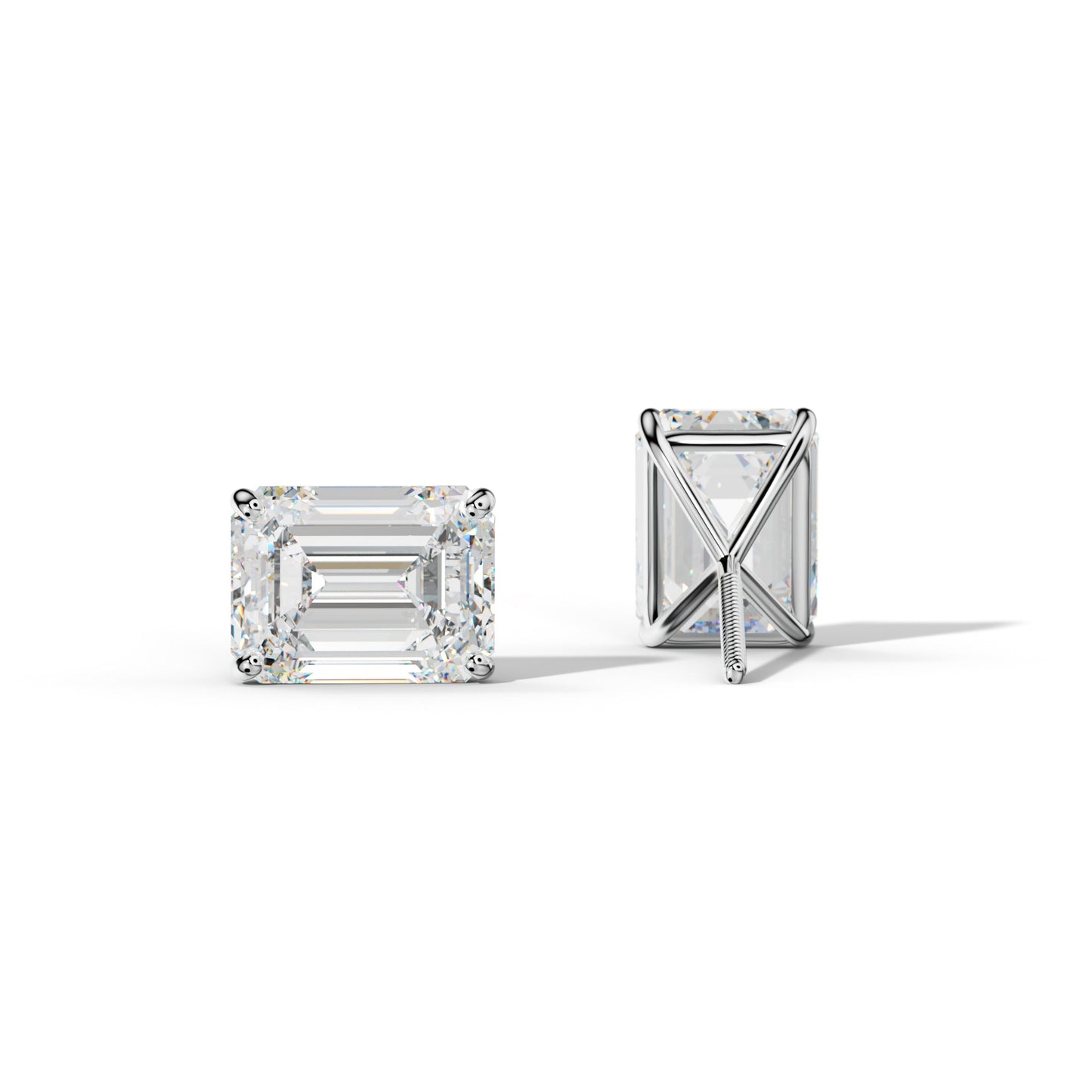 Emerald Cut Diamond Stud Earrings With Four Classic Prong Martini Settings - 1/2 - 14K Yellow Gold