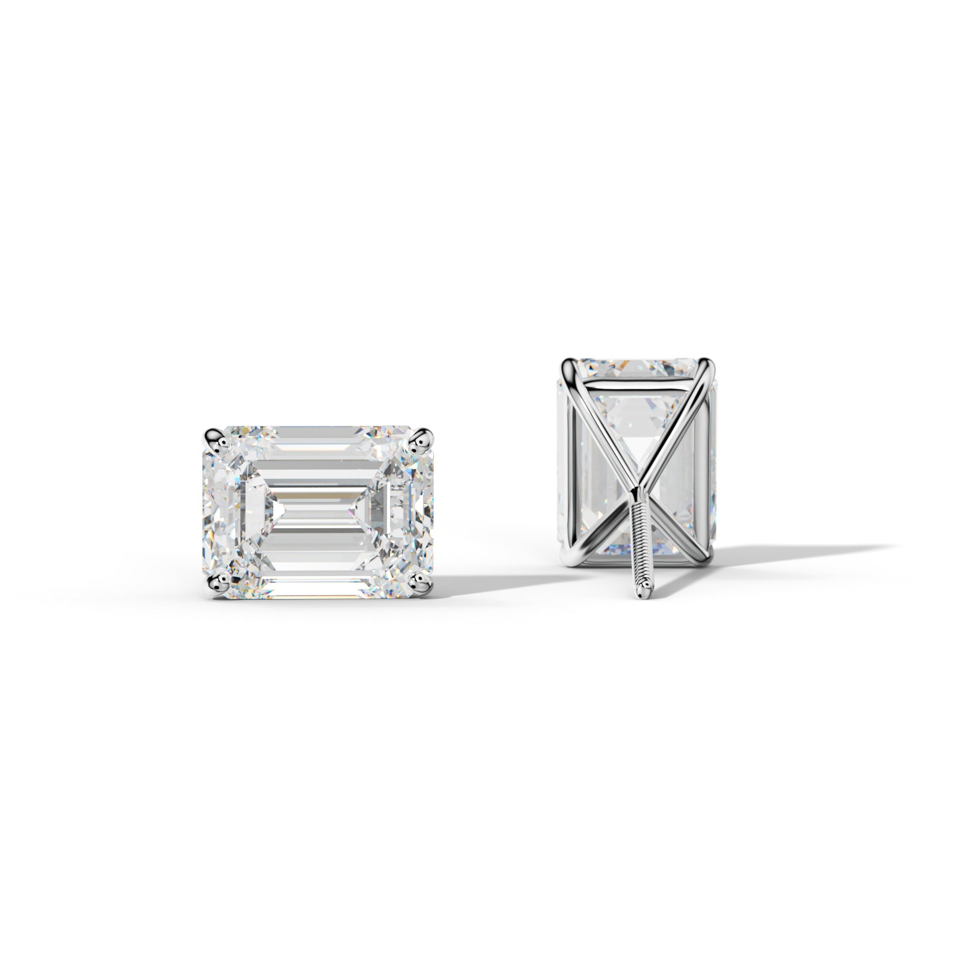 Emerald Cut Diamond Stud Earrings With Four Classic Prong Martini Settings - 1/2 - 14K Yellow Gold