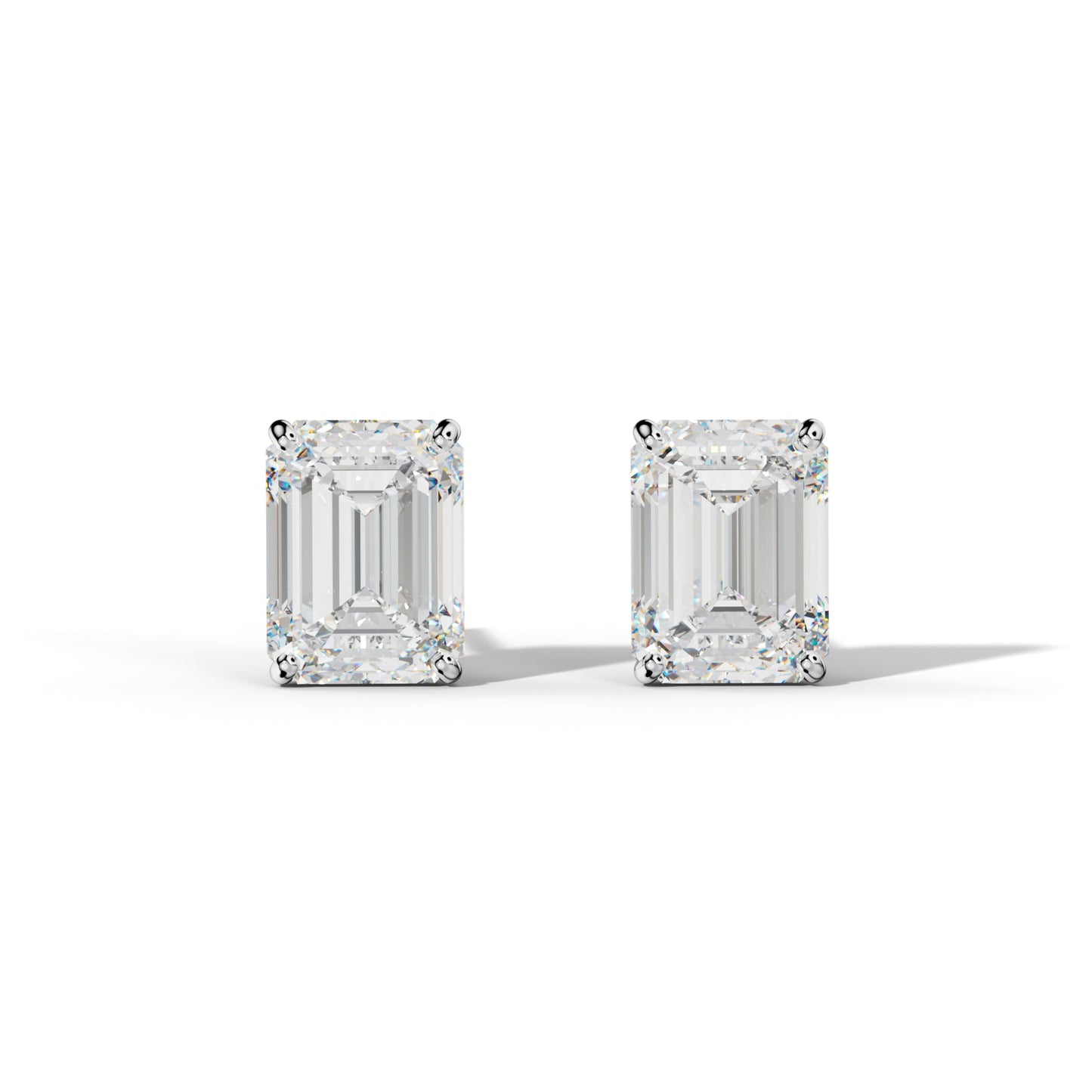 Emerald Cut Diamond Stud Earrings With Four Classic Prong Martini Settings - 1/2 - 14K Rose Gold