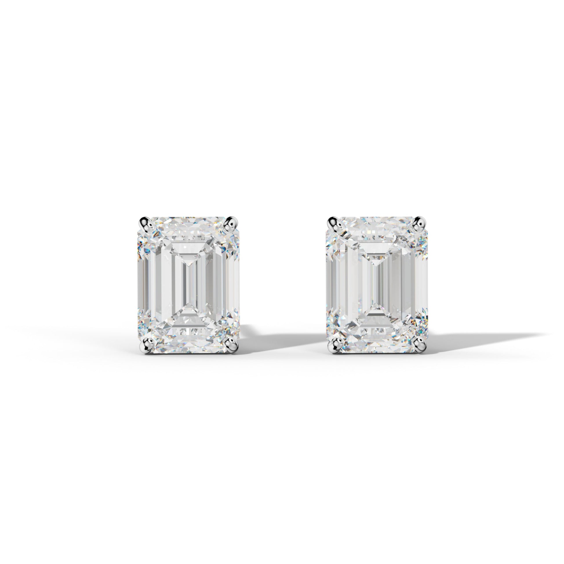 Emerald Cut Diamond Stud Earrings With Four Classic Prong Martini Settings - 1/2 - 14K Rose Gold