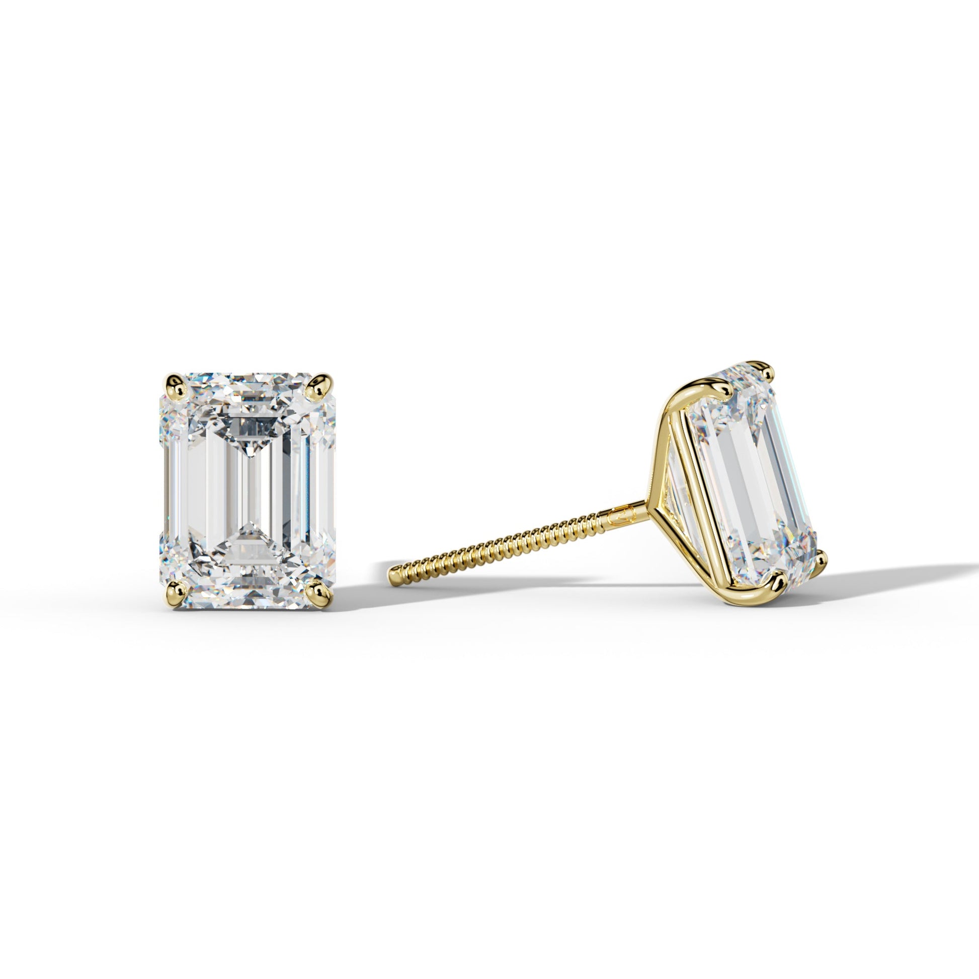 Emerald Cut Diamond Stud Earrings With Four Classic Prong Martini Settings - 1/2 - 18K White Gold
