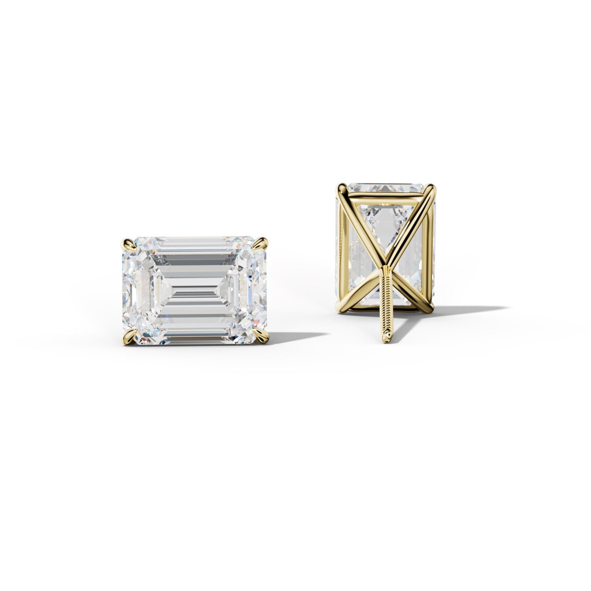 Emerald Cut Diamond Stud Earrings With Four Prong Martini Settings - 1/2 - 18K Yellow Gold