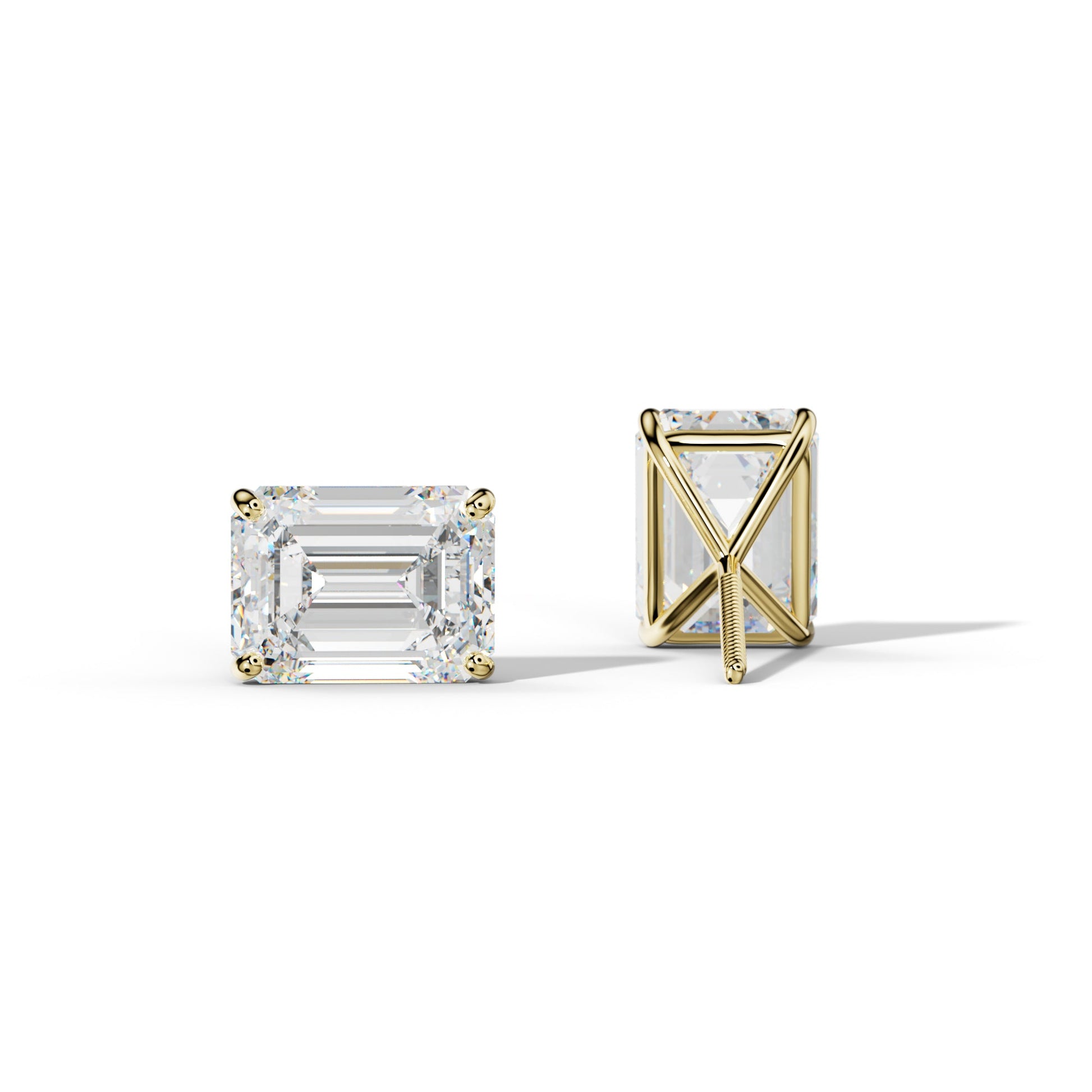 Emerald Cut Diamond Stud Earrings With Four Classic Prong Martini Settings - 1/2 - 18K Yellow Gold