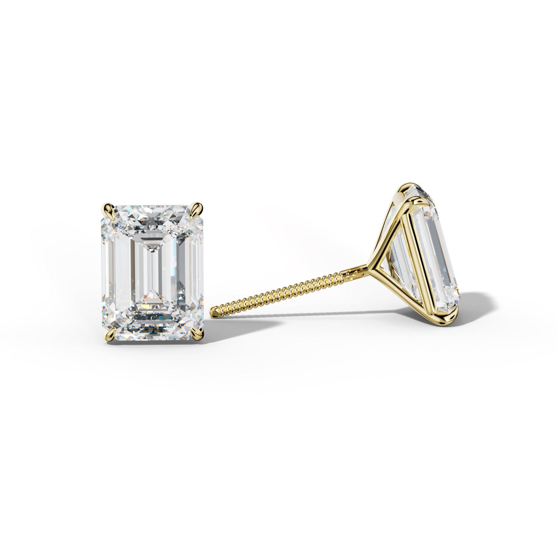 Emerald Cut Diamond Stud Earrings With Four Prong Martini Settings - 1/2 - 18K White Gold