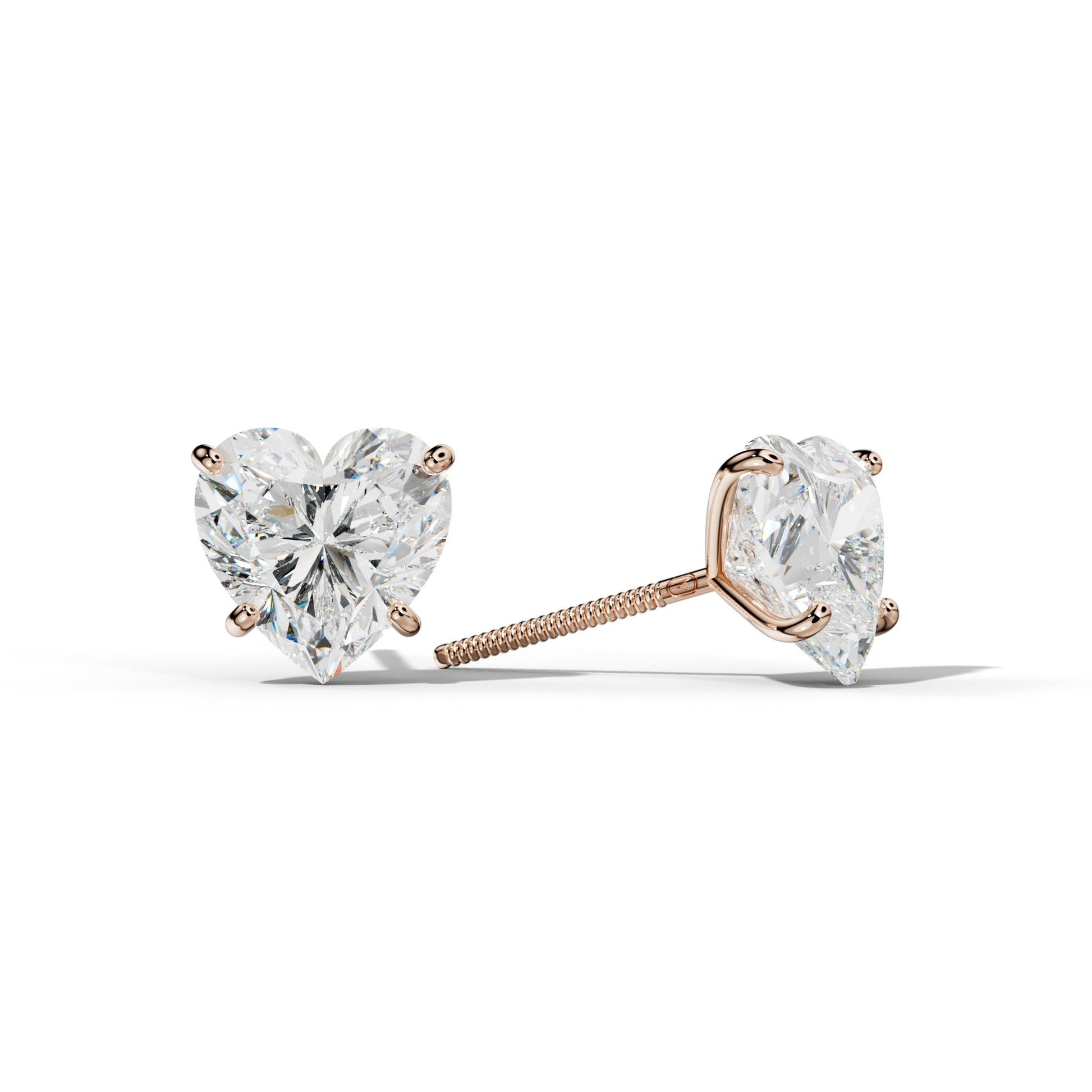 Heart  Diamond Stud Earrings With Four Classic Prong Martini Settings - 1/2 - 18K Rose Gold