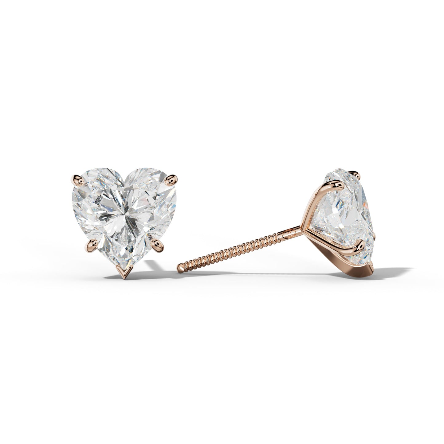 Heart Diamond Stud Earrings With Classic And V Prong Martini Settings - 1/2 - 18K Rose Gold