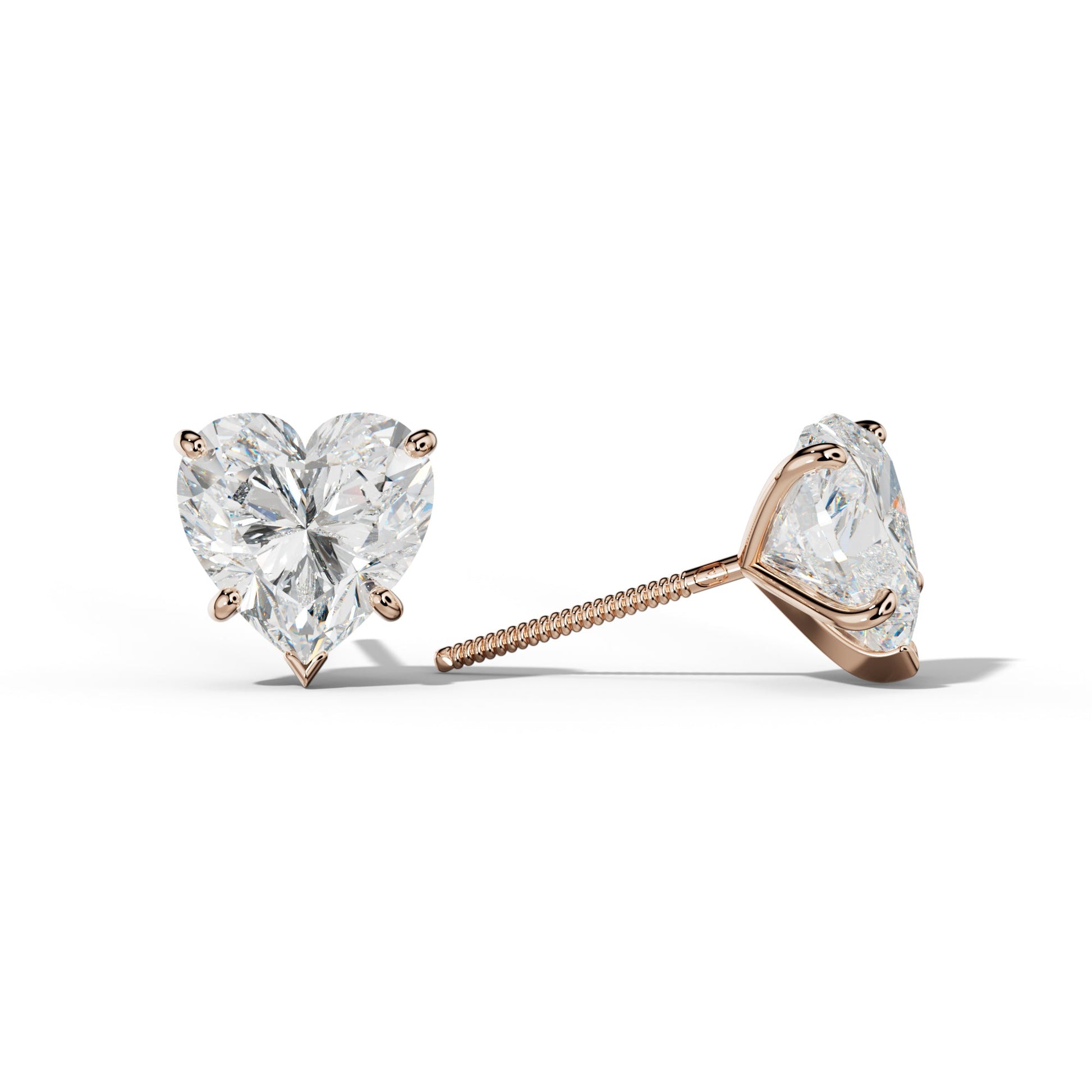 Heart Diamond Stud Earrings With Classic And V Prong Martini Settings - 1/2 - 18K Rose Gold