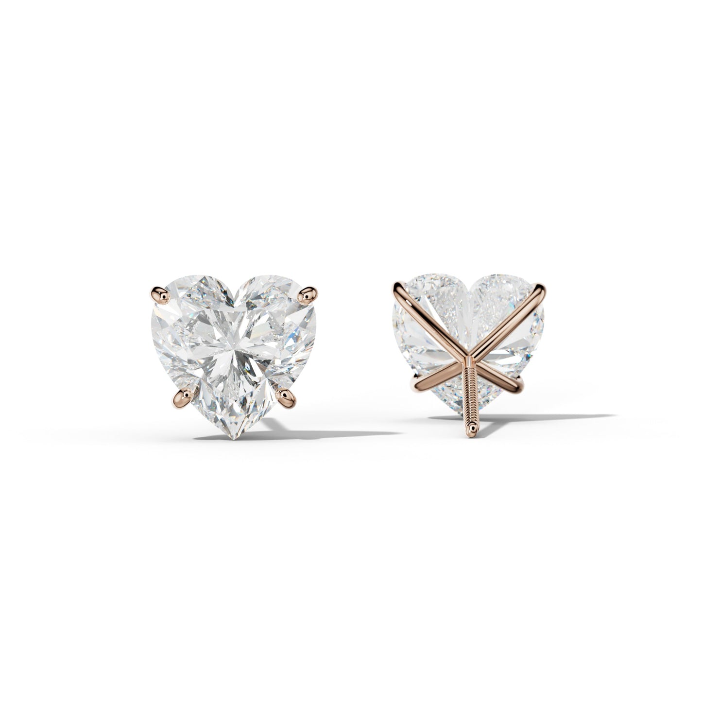 Heart  Diamond Stud Earrings With Four Classic Prong Martini Settings - 1/2 - Platinum 950