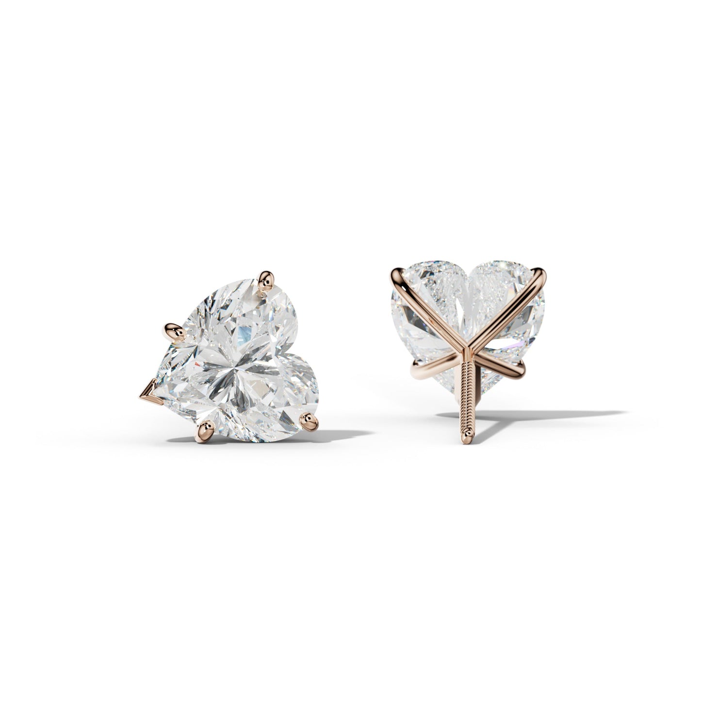 Heart Diamond Stud Earrings With Classic And V Prong Martini Settings - 1/2 - Platinum 950