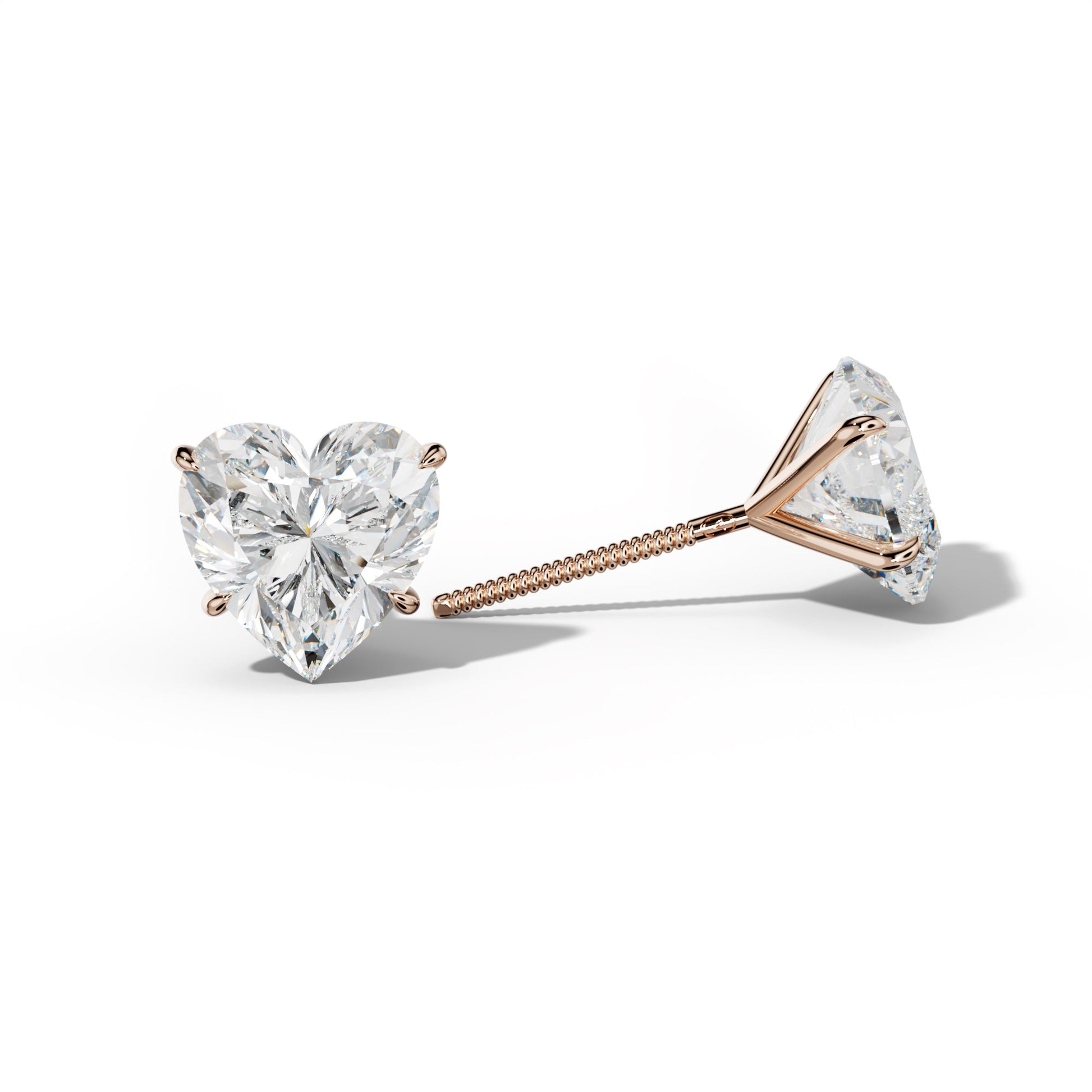 Heart  Diamond Stud Earrings With Four Prong Martini Settings - 1/2 - 18K Rose Gold