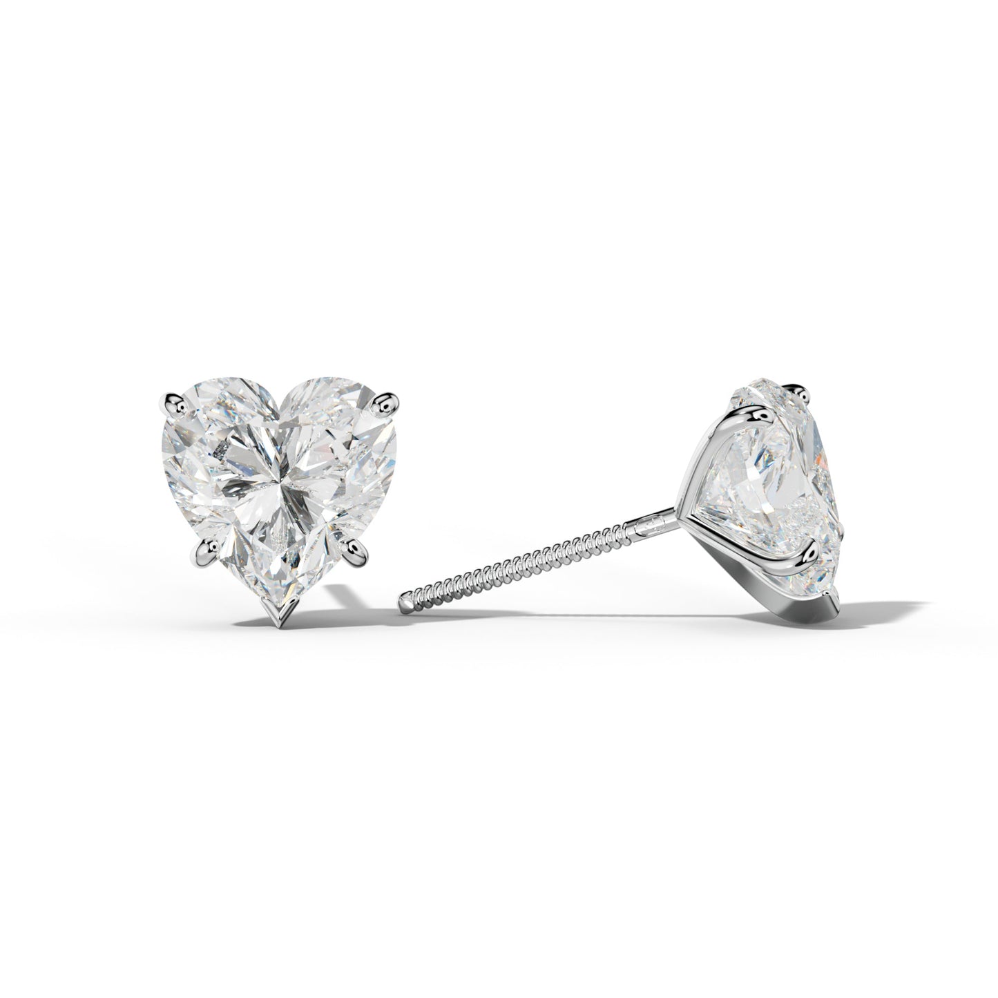Heart Diamond Stud Earrings With Classic And V Prong Martini Settings