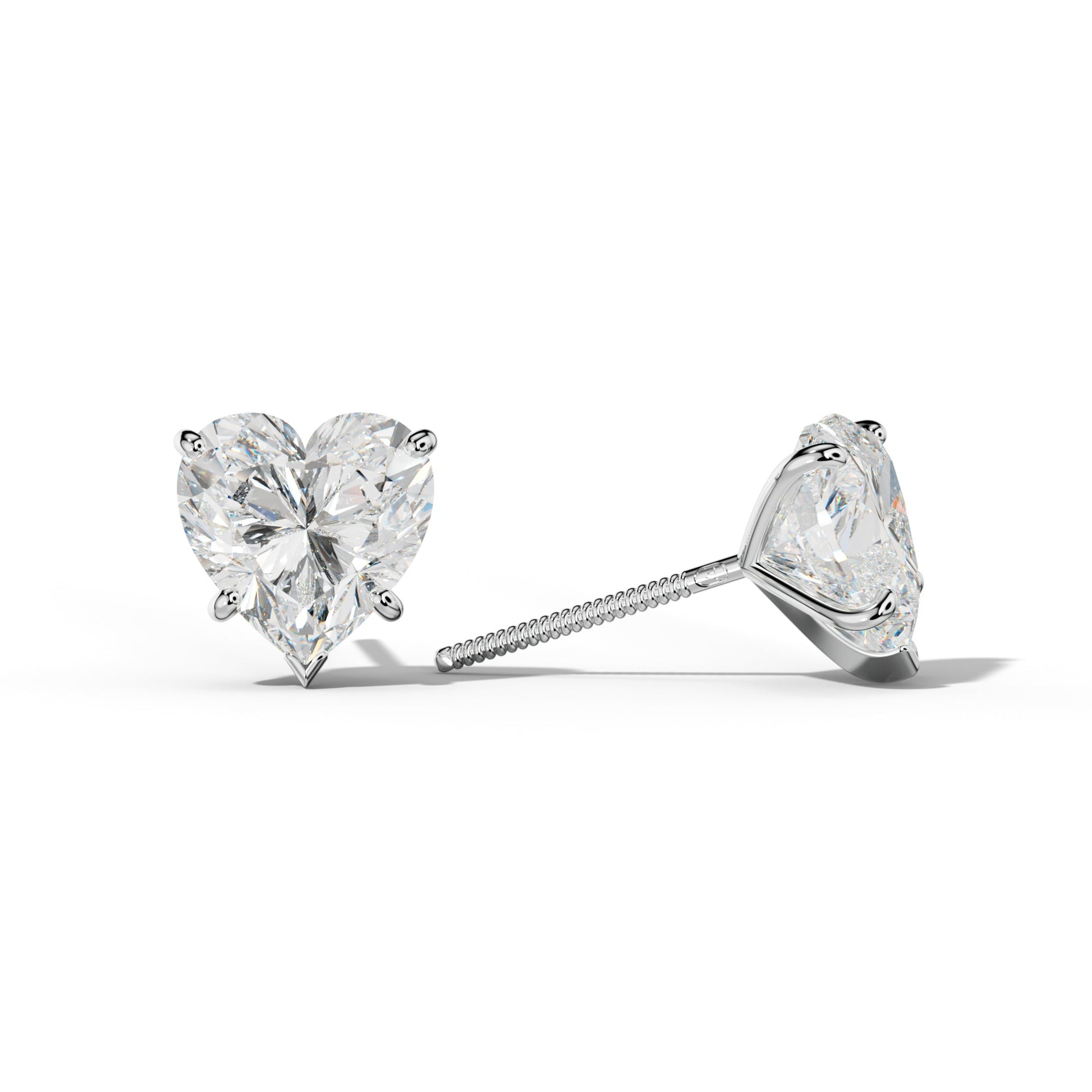 Heart Diamond Stud Earrings With Classic And V Prong Martini Settings