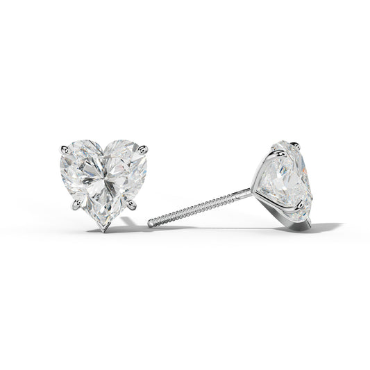 Heart Diamond Stud Earrings With Classic And V Prong Martini Settings