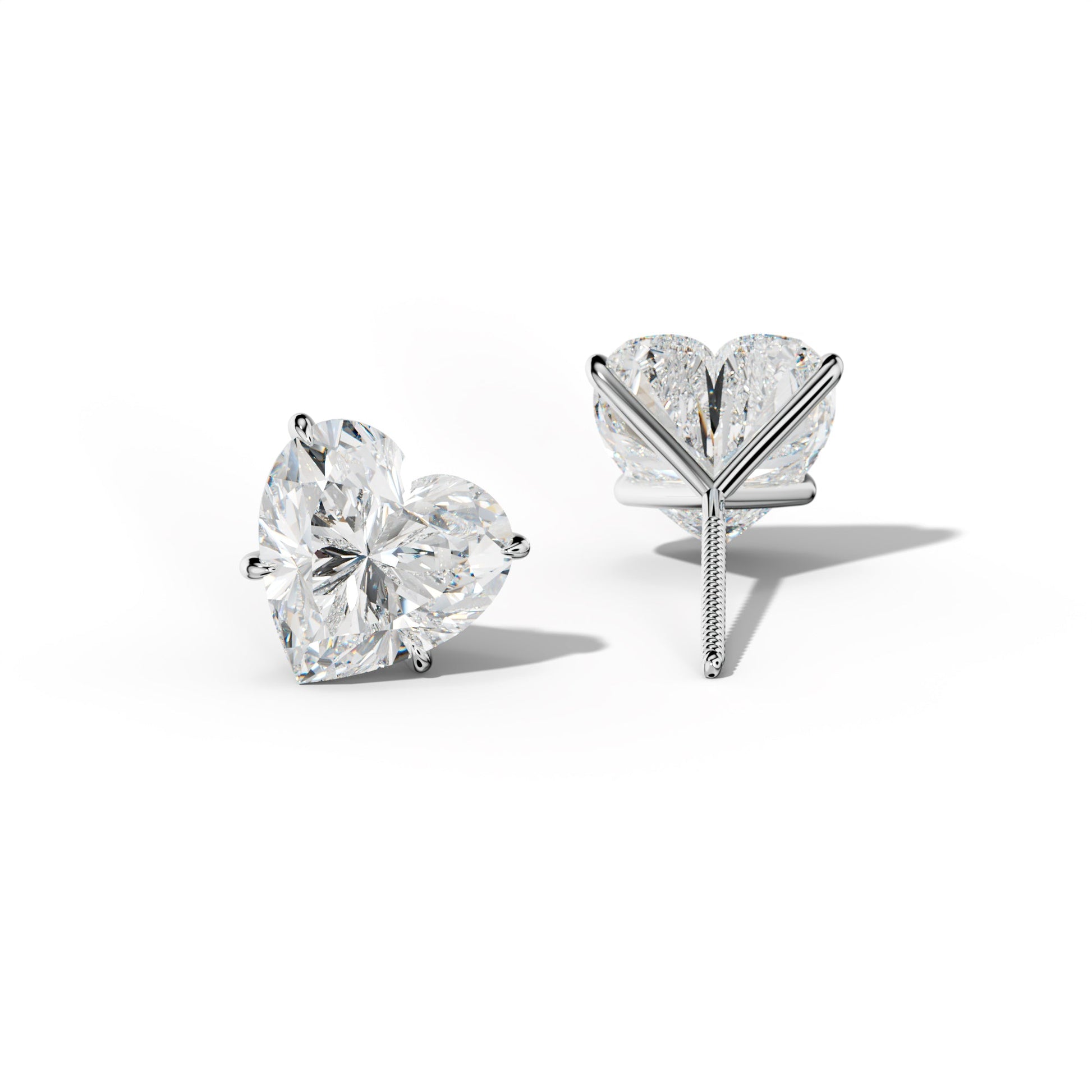 Heart  Diamond Stud Earrings With Four Prong Martini Settings - 1/2 - 14K Yellow Gold