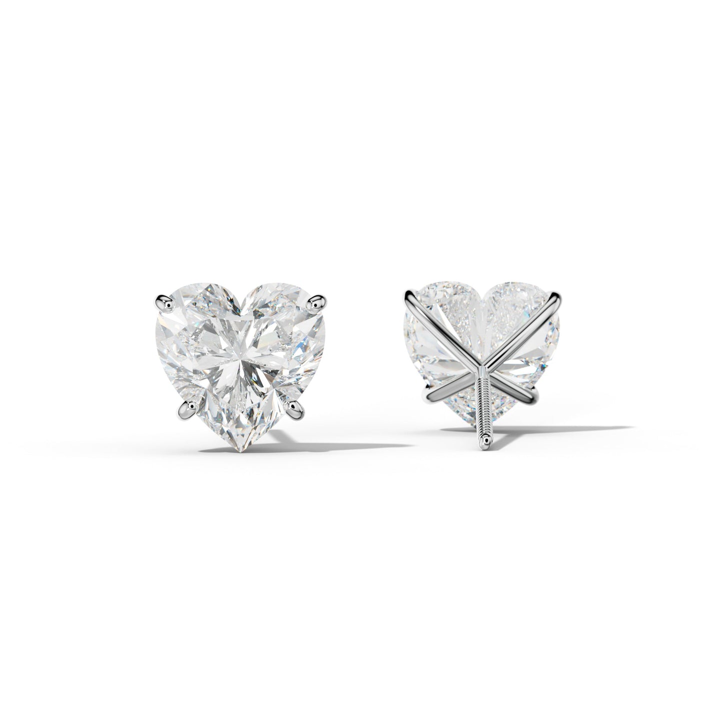 Heart  Diamond Stud Earrings With Four Classic Prong Martini Settings - 1/2 - 14K Yellow Gold