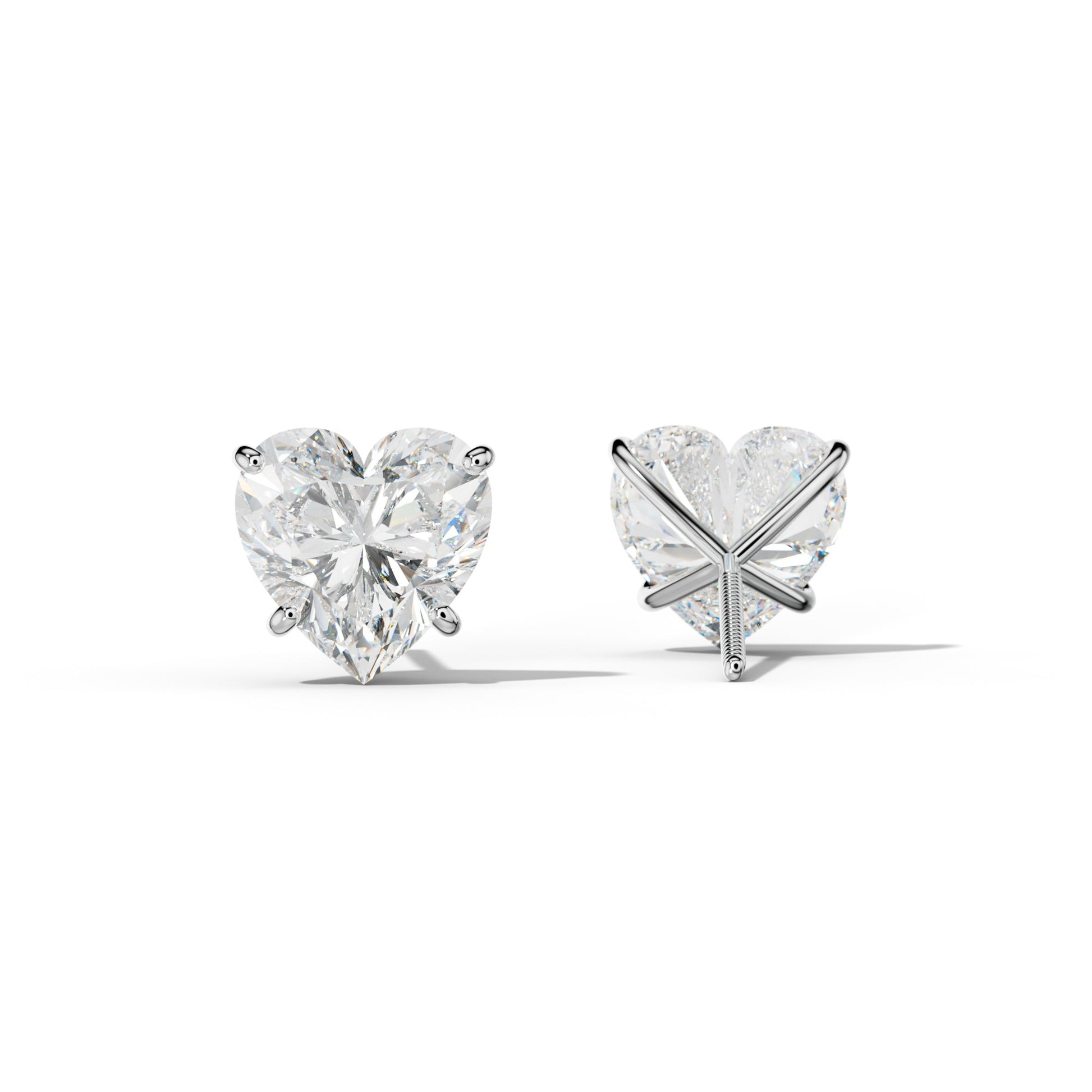 Heart  Diamond Stud Earrings With Four Classic Prong Martini Settings - 1/2 - 14K Yellow Gold
