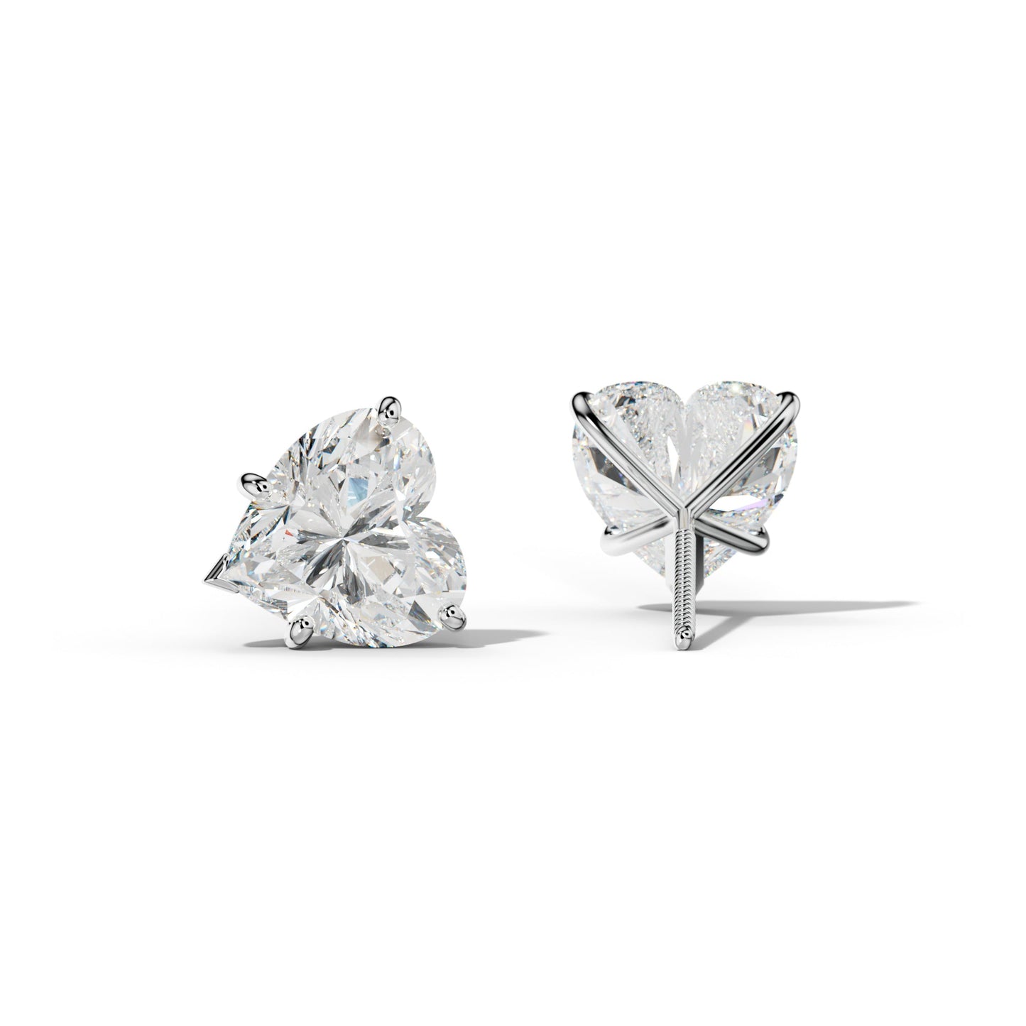 Heart Diamond Stud Earrings With Classic And V Prong Martini Settings - 1/2 - 14K Yellow Gold