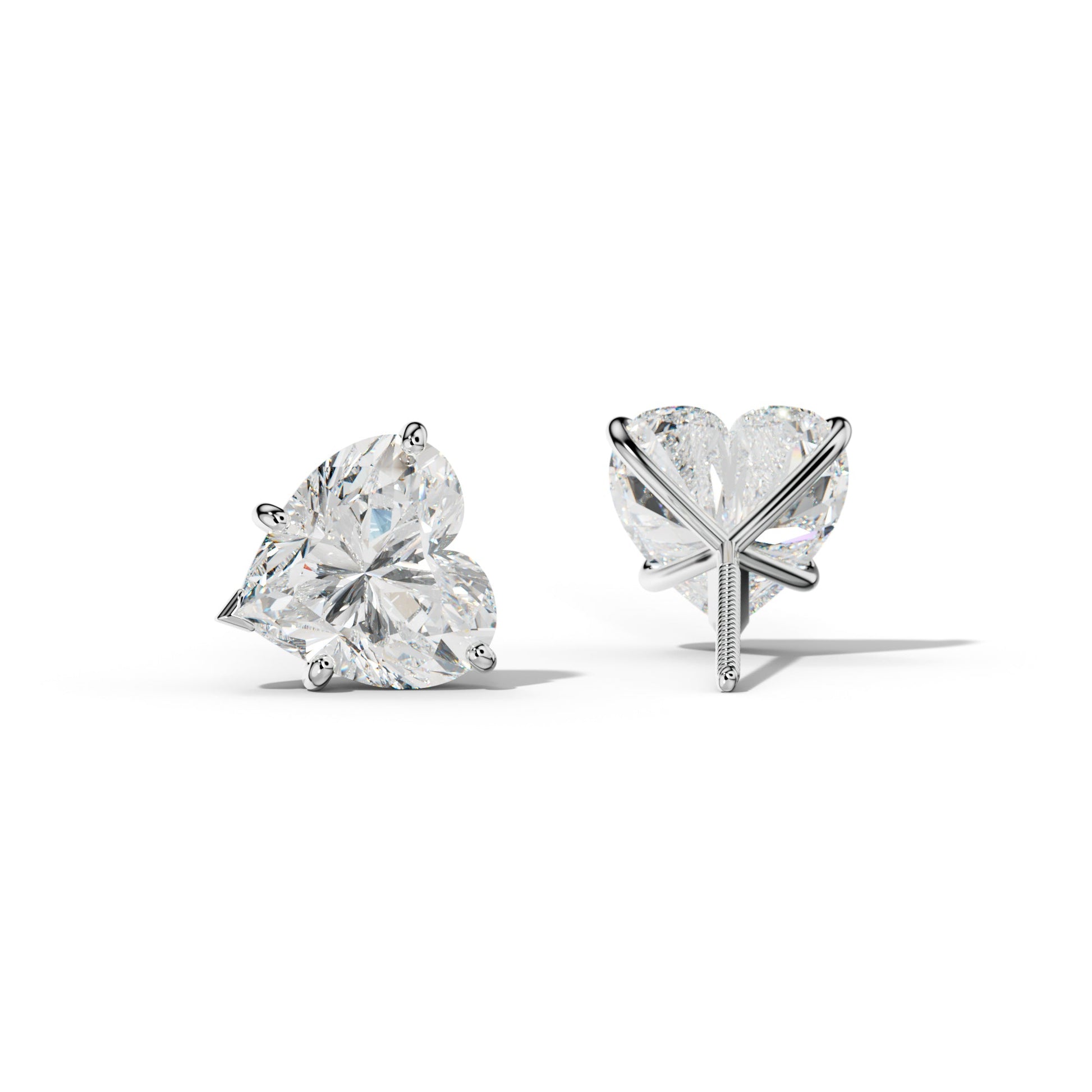 Heart Diamond Stud Earrings With Classic And V Prong Martini Settings - 1/2 - 14K Yellow Gold