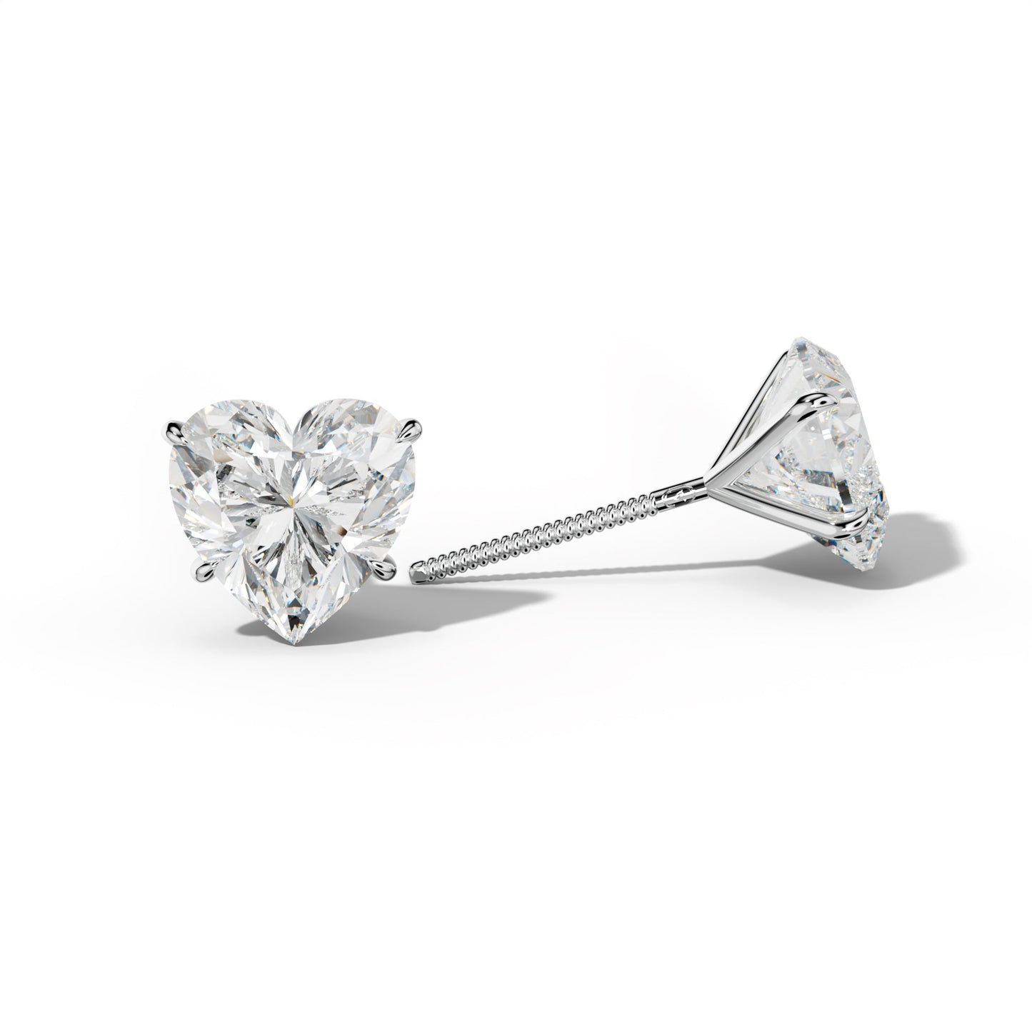 Heart  Diamond Stud Earrings With Four Prong Martini Settings