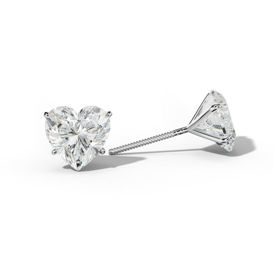 Heart  Diamond Stud Earrings With Four Prong Martini Settings