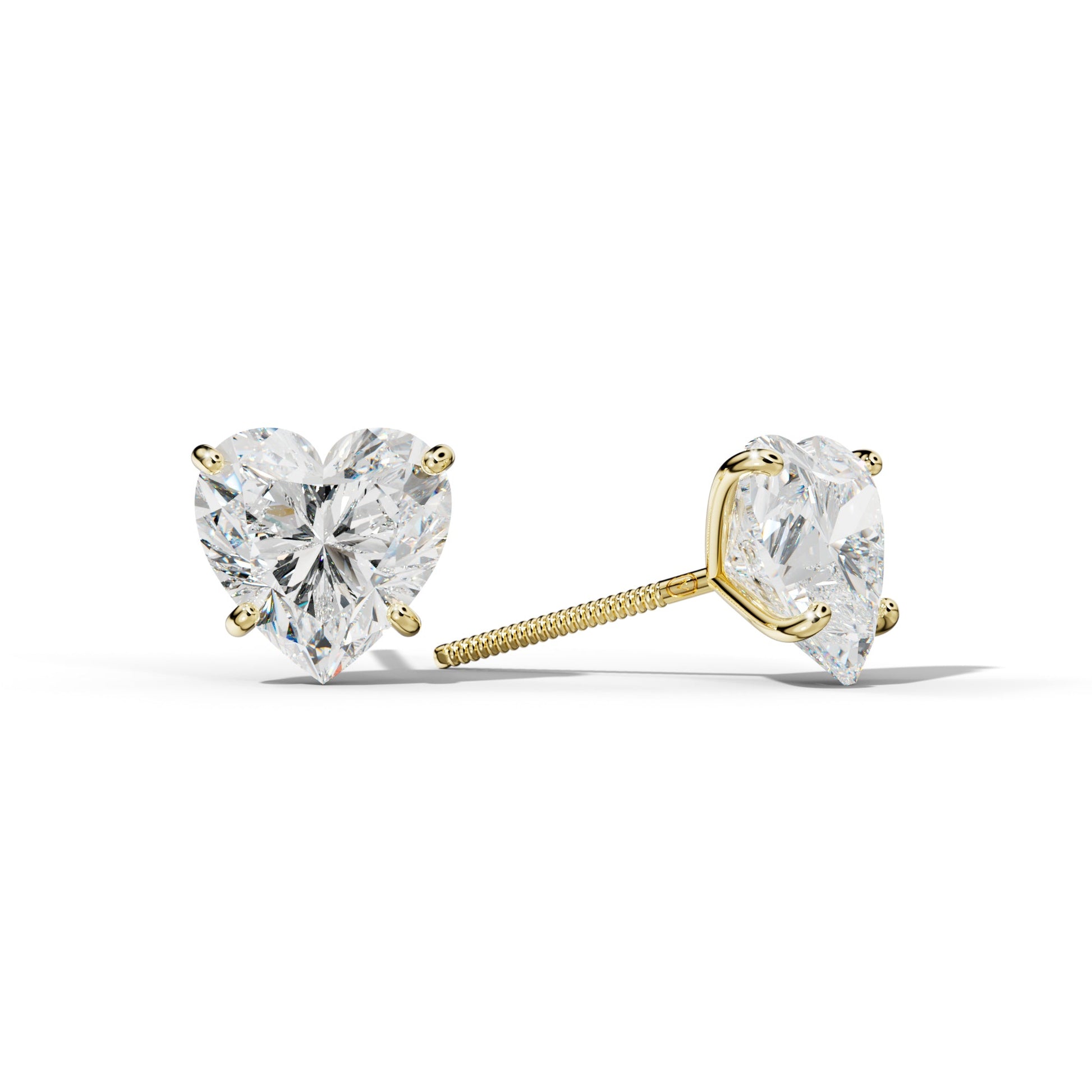 Heart  Diamond Stud Earrings With Four Classic Prong Martini Settings - 1/2 - 18K White Gold