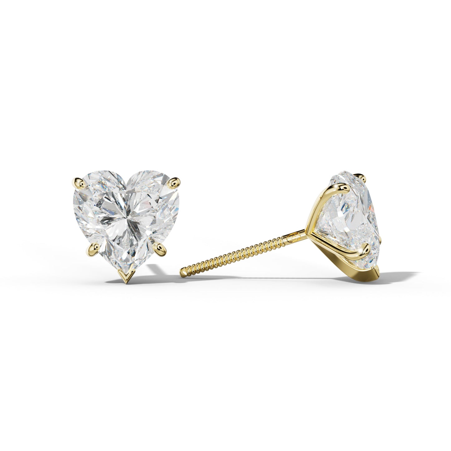 Heart Diamond Stud Earrings With Classic And V Prong Martini Settings - 1/2 - 18K White Gold