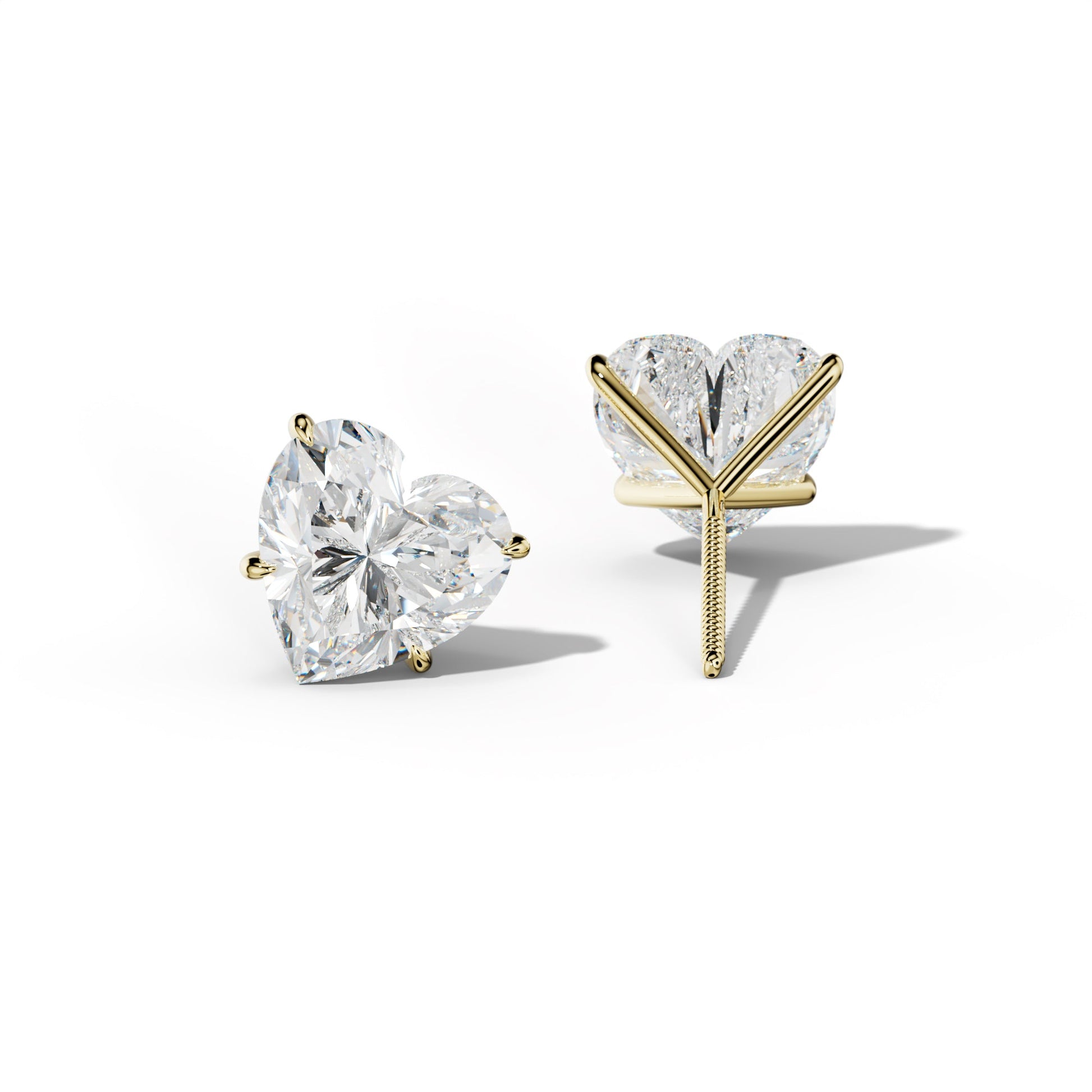 Heart  Diamond Stud Earrings With Four Prong Martini Settings - 1/2 - 18K Yellow Gold