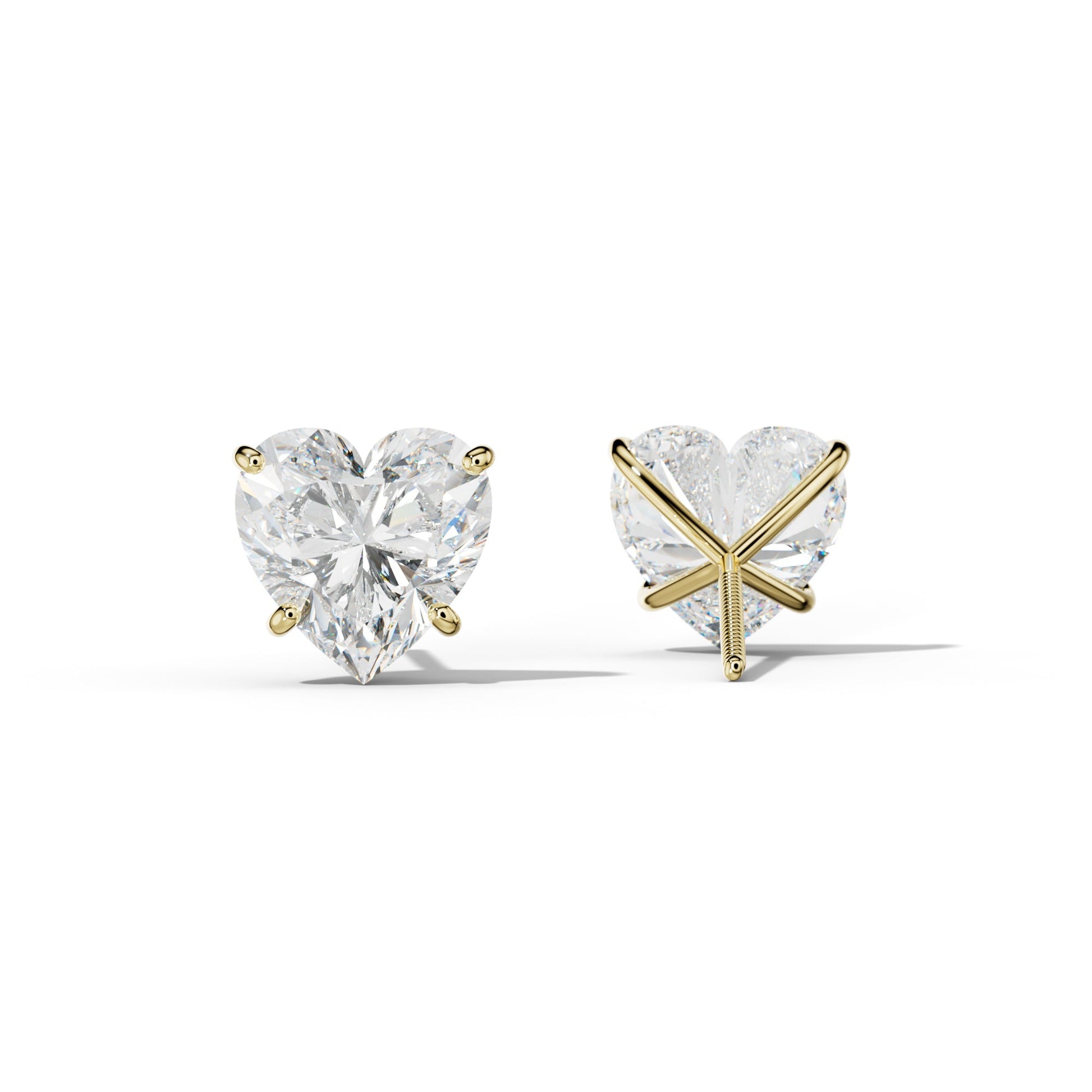 Heart  Diamond Stud Earrings With Four Classic Prong Martini Settings - 1/2 - 18K Yellow Gold