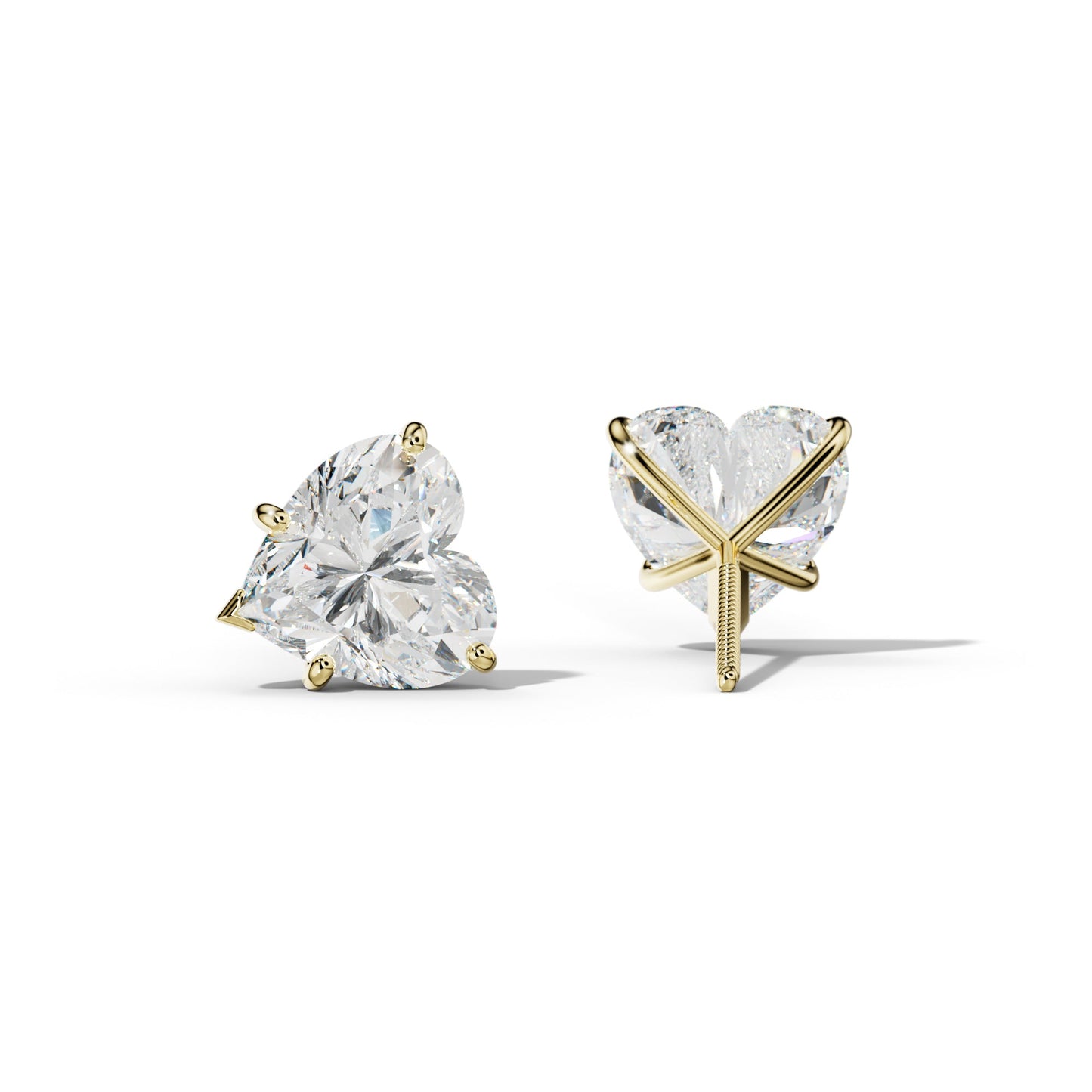 Heart Diamond Stud Earrings With Classic And V Prong Martini Settings - 1/2 - 18K Yellow Gold