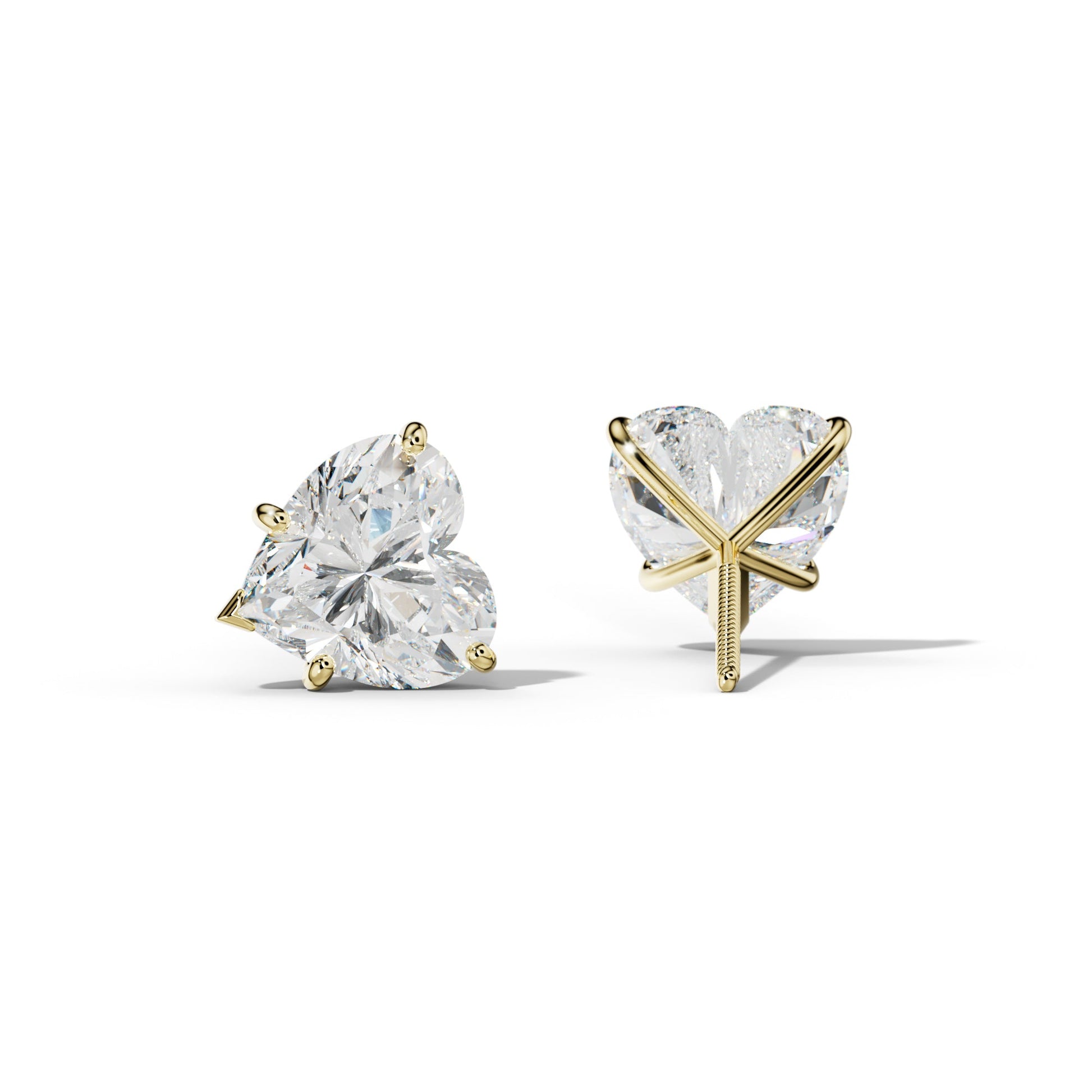 Heart Diamond Stud Earrings With Classic And V Prong Martini Settings - 1/2 - 18K Yellow Gold